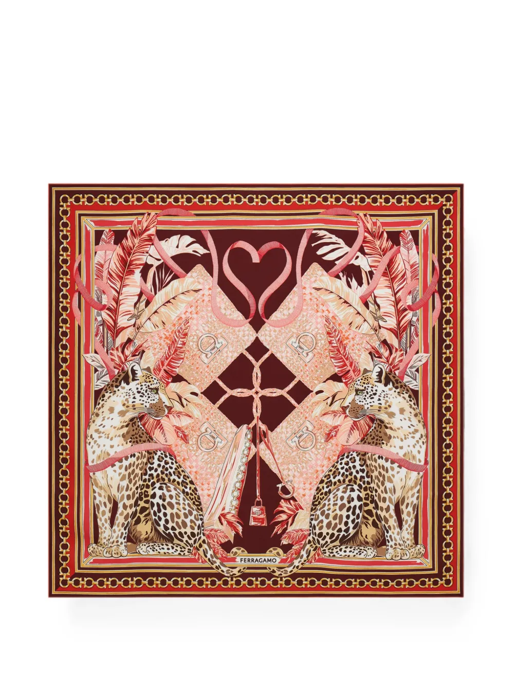 Ferragamo Feline print silk foulard - Rosso