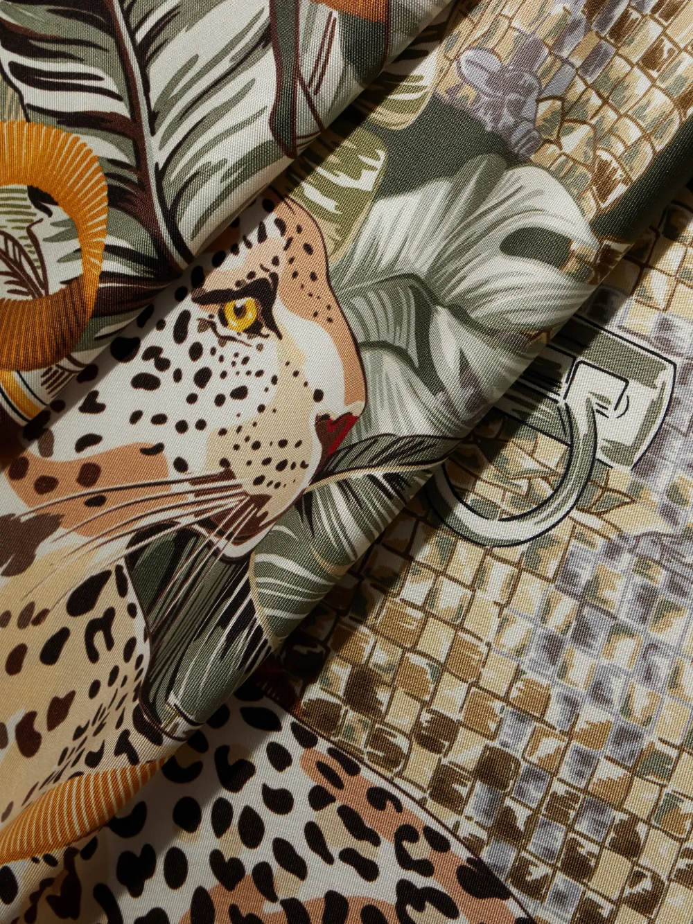 Ferragamo Zijden sjaal met Feline-print Groen