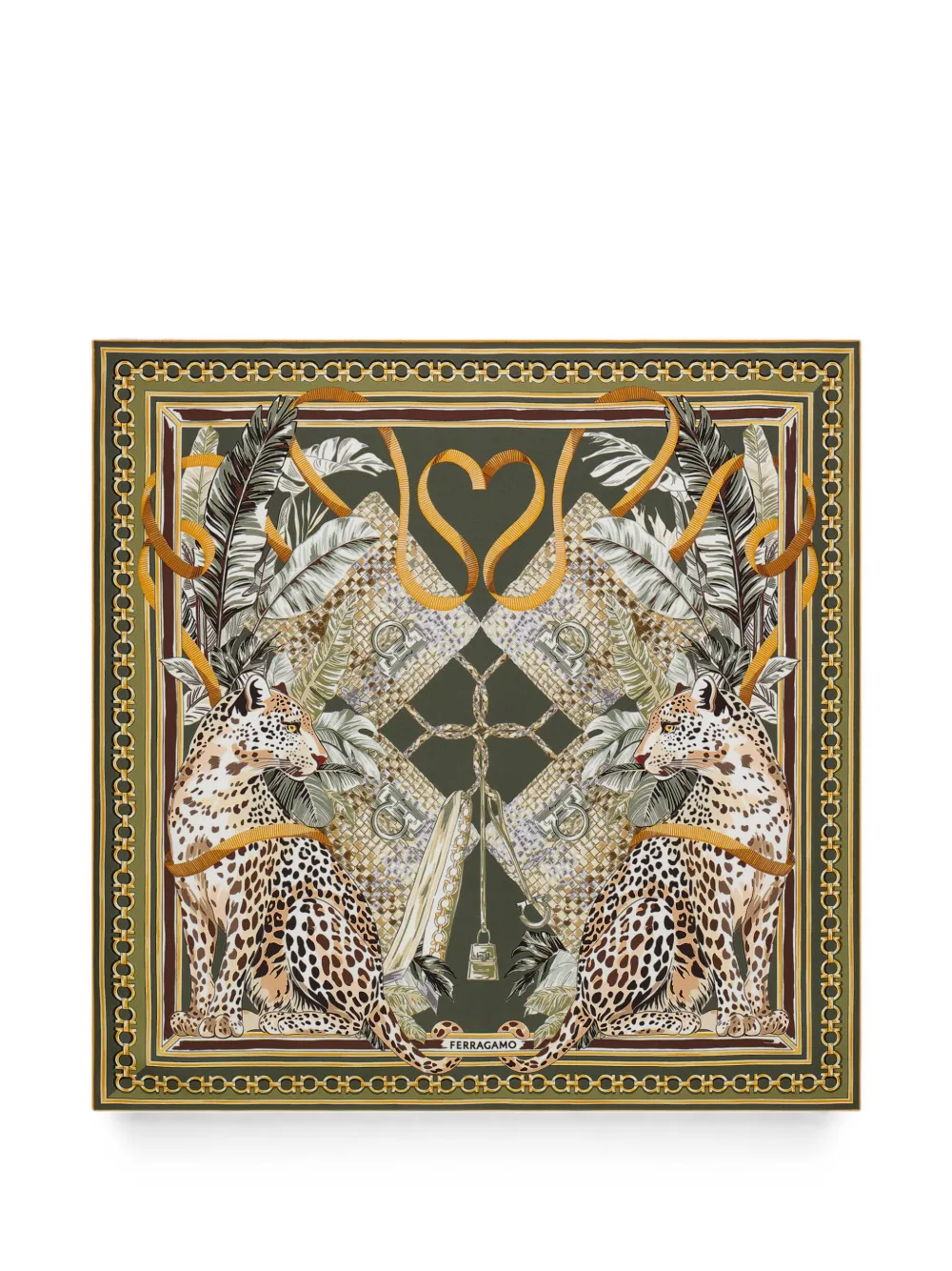 Ferragamo Seidenschal mit Feline-Print - Grün