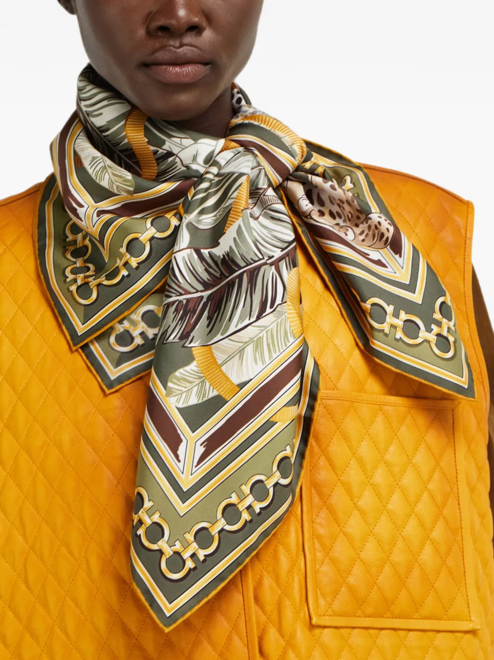 Ferragamo Zijden sjaal met Feline-print Groen
