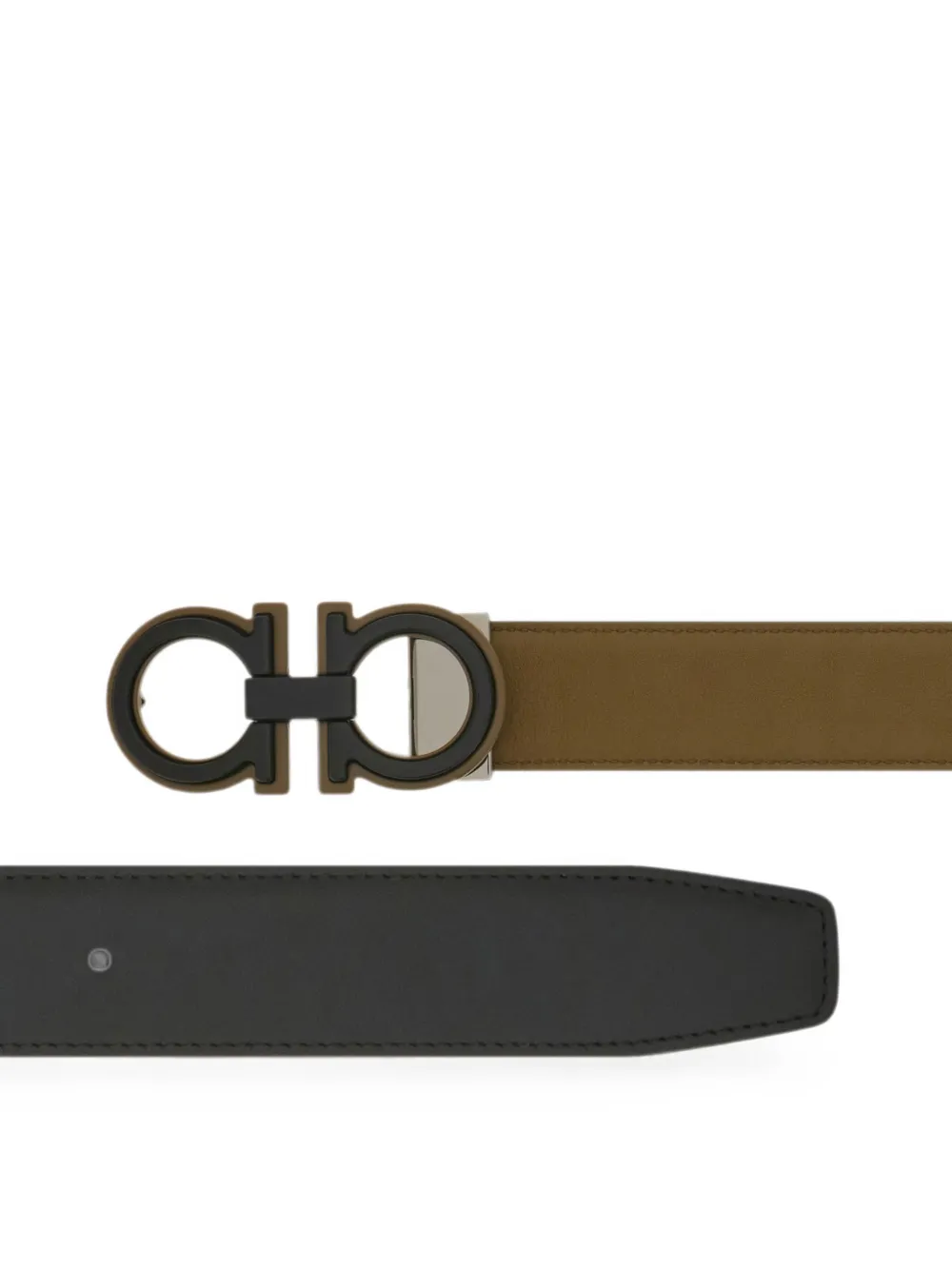 Ferragamo Omkeerbare en verstelbare Gancini riem Bruin