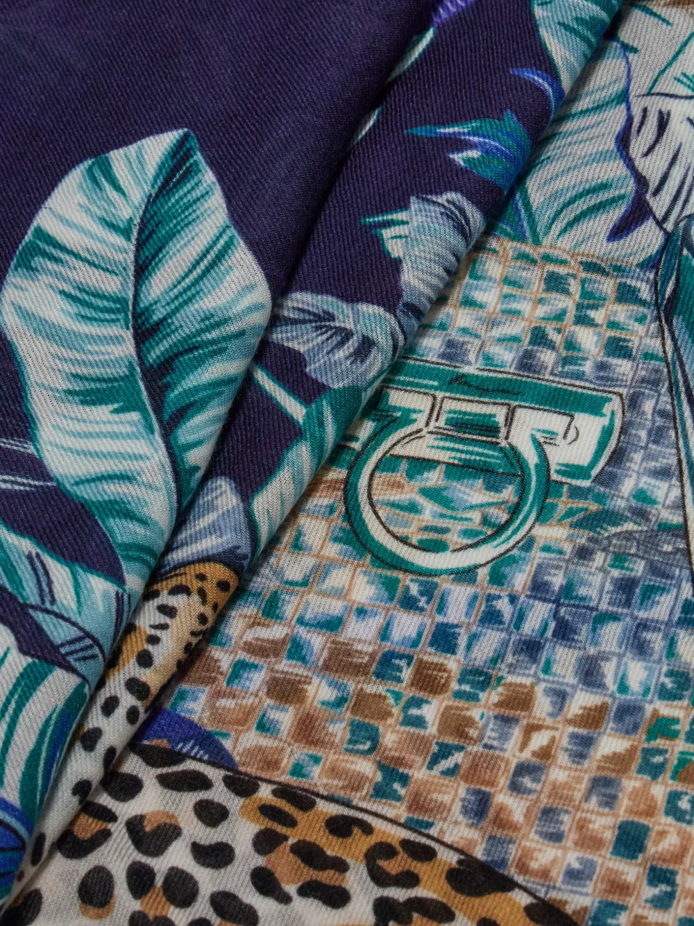 Ferragamo Pure wollen stola met katten-print Blauw