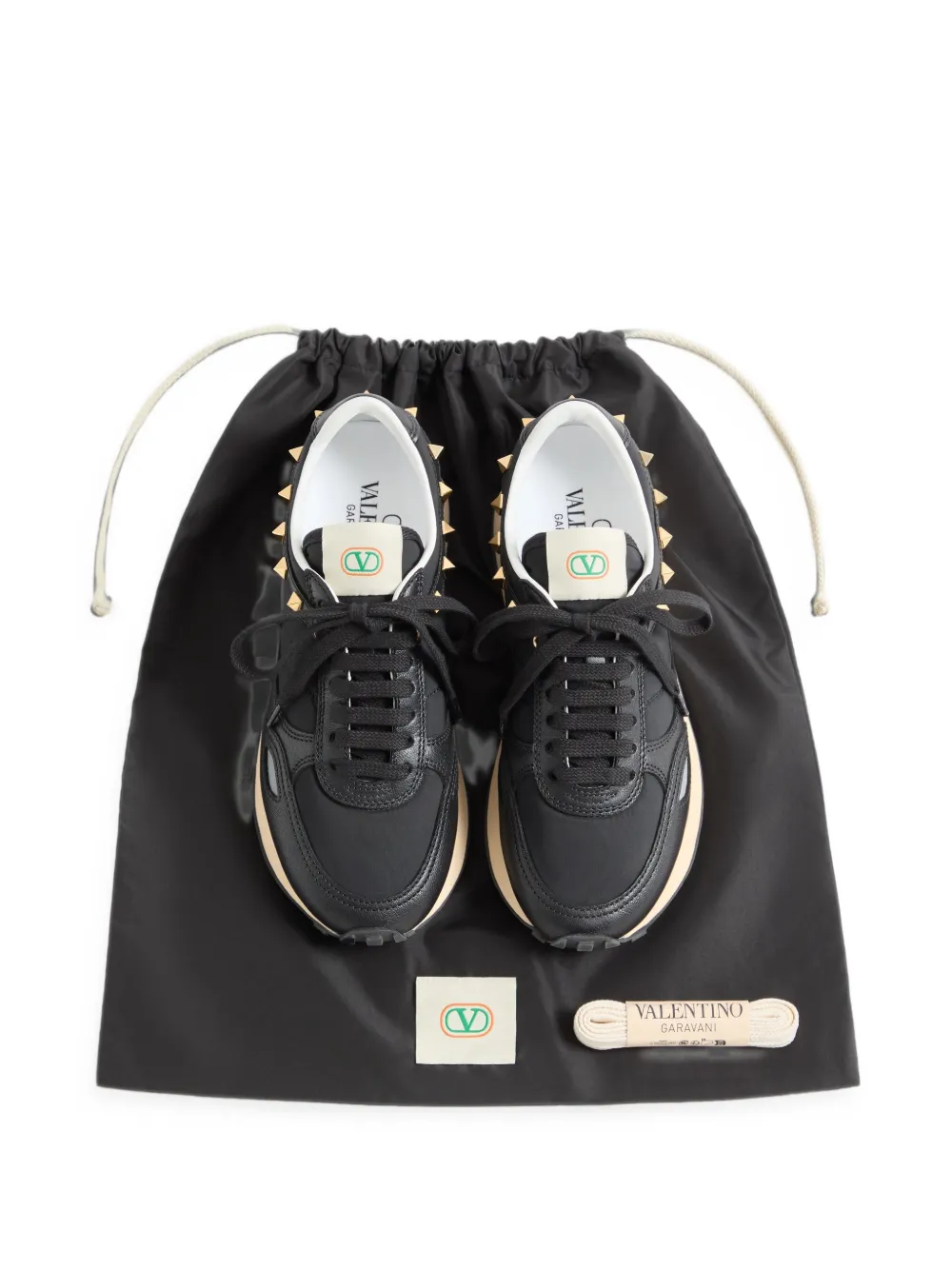 Valentino Garavani Stud Up leather and nylon sneakers Zwart