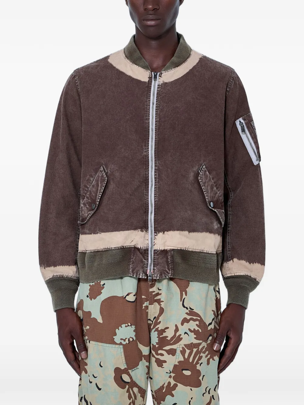 NOMARHYTHM distressed-finish zipped-sleeve bomber jacket - Marrone