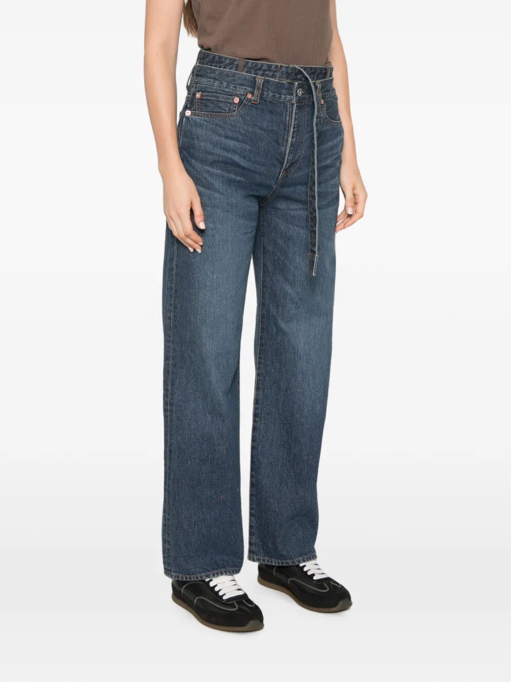sacai Belted Layered-waist Jeans in Blue, view 3