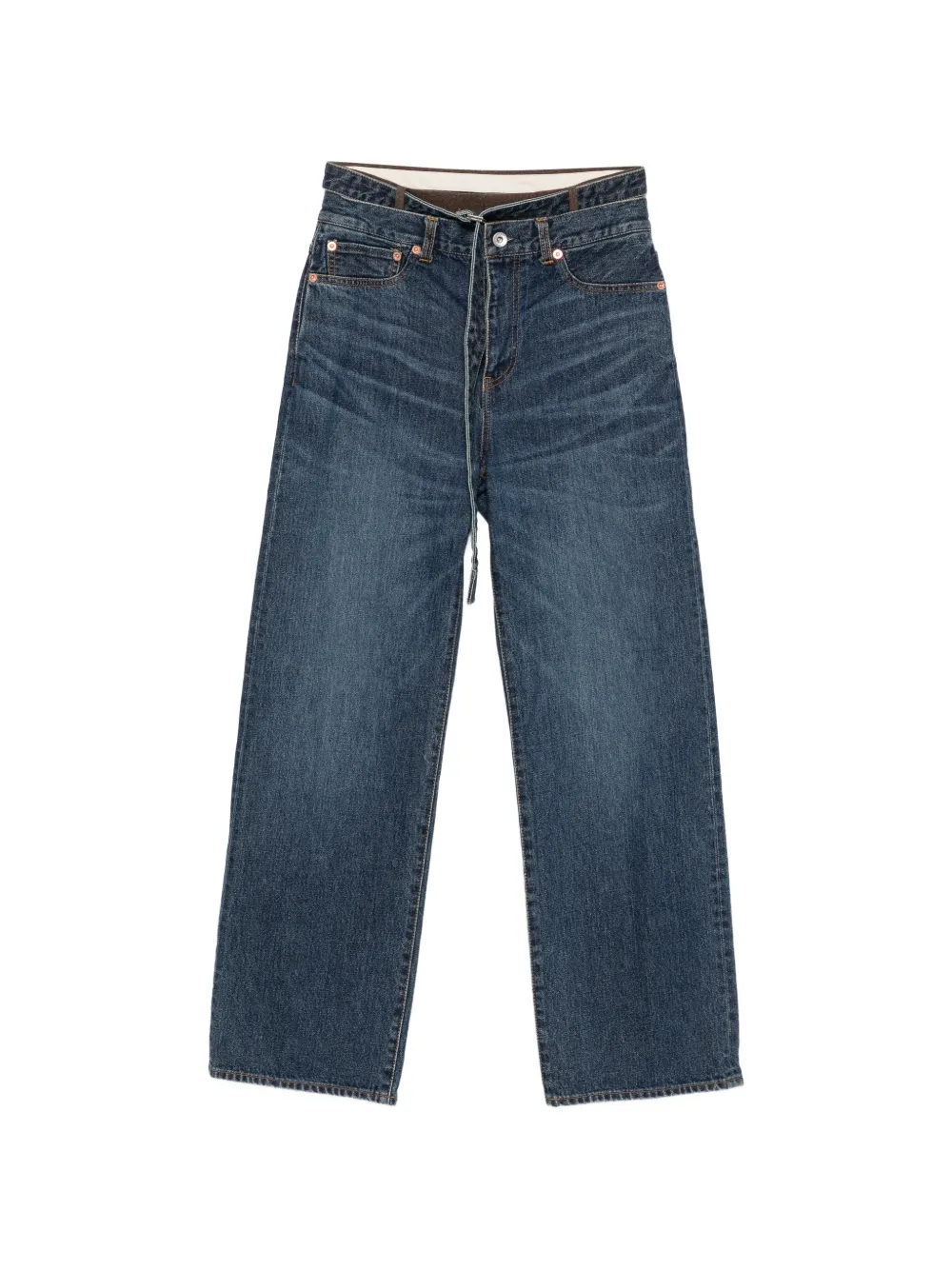 sacai belted layered-waist jeans - Blue