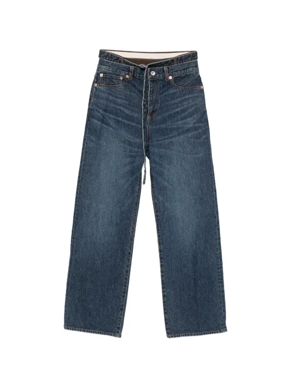Sacai Belted Layered-waist Jeans in Blue
