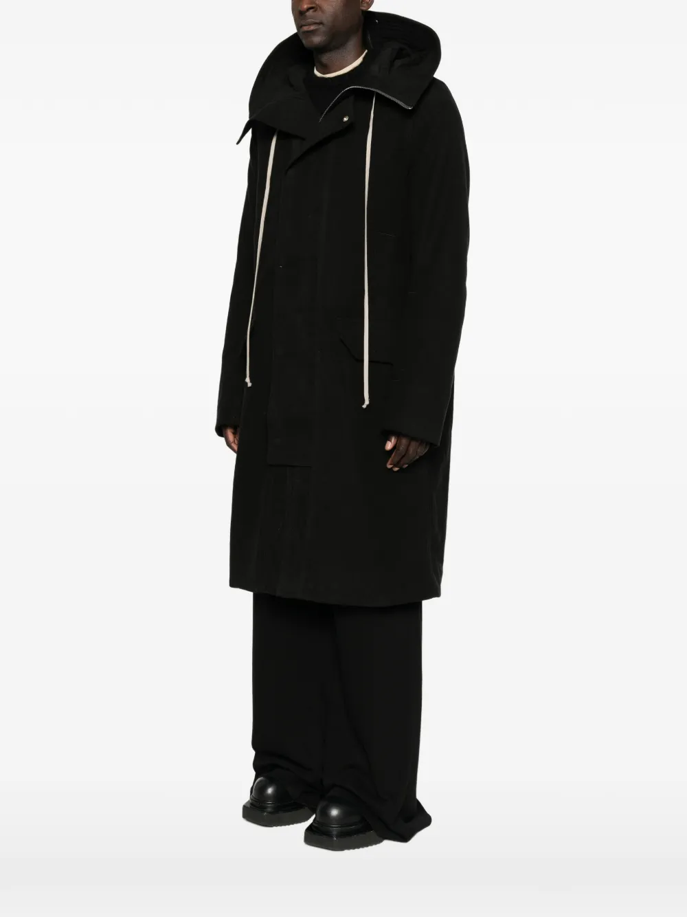 Rick Owens Tower megaparka van zwart geborsteld twill