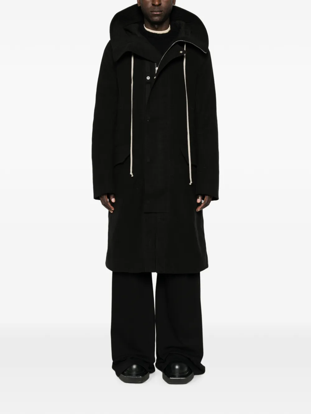 Rick Owens Tower megaparka van zwart geborsteld twill