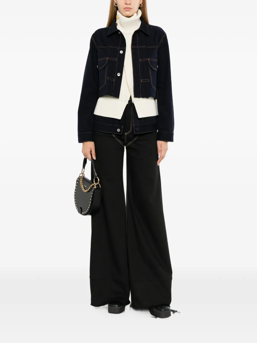 sacai Gelaagd denim jack met franje bij de zoom Blauw