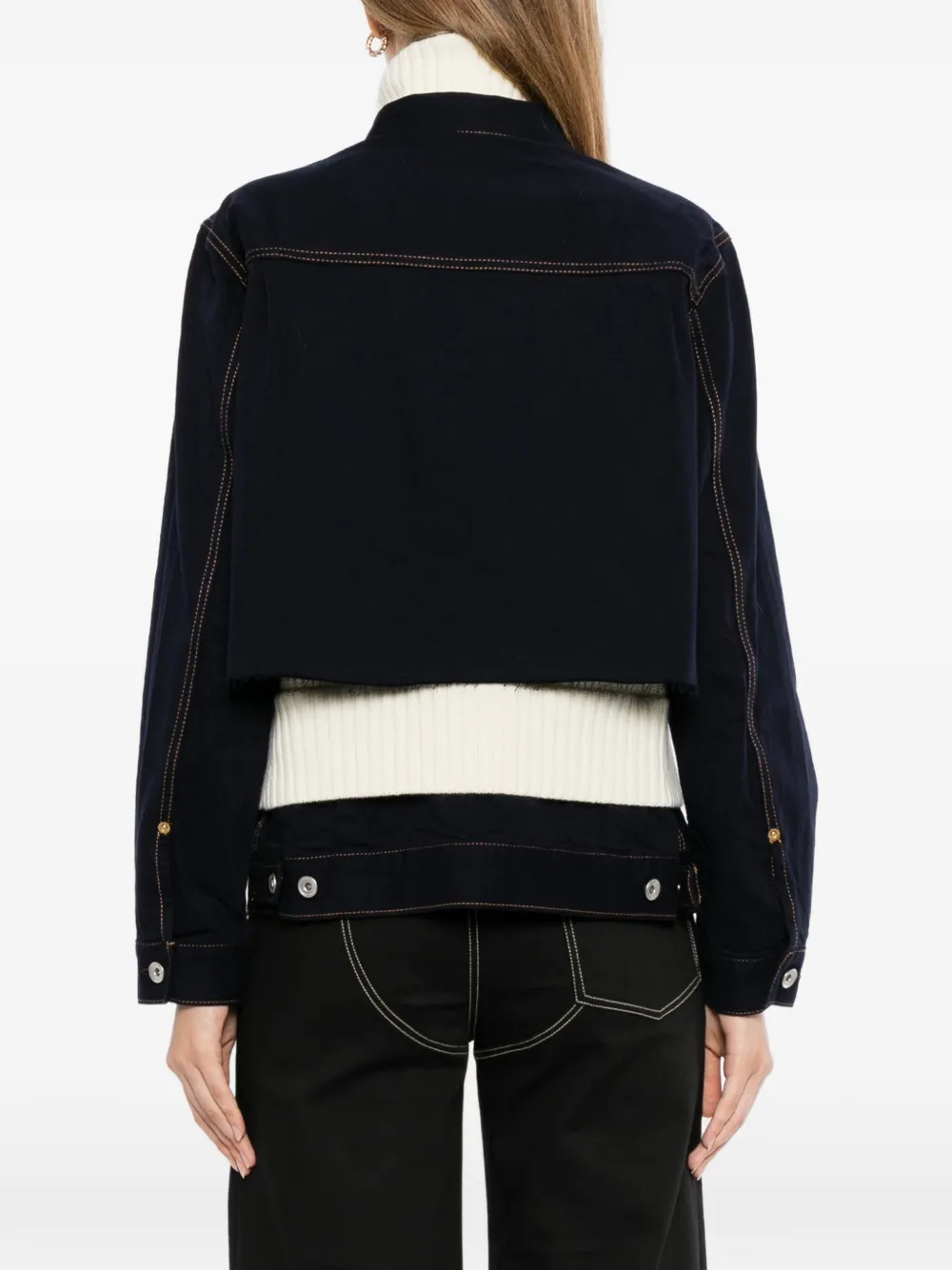 sacai Gelaagd denim jack met franje bij de zoom Blauw