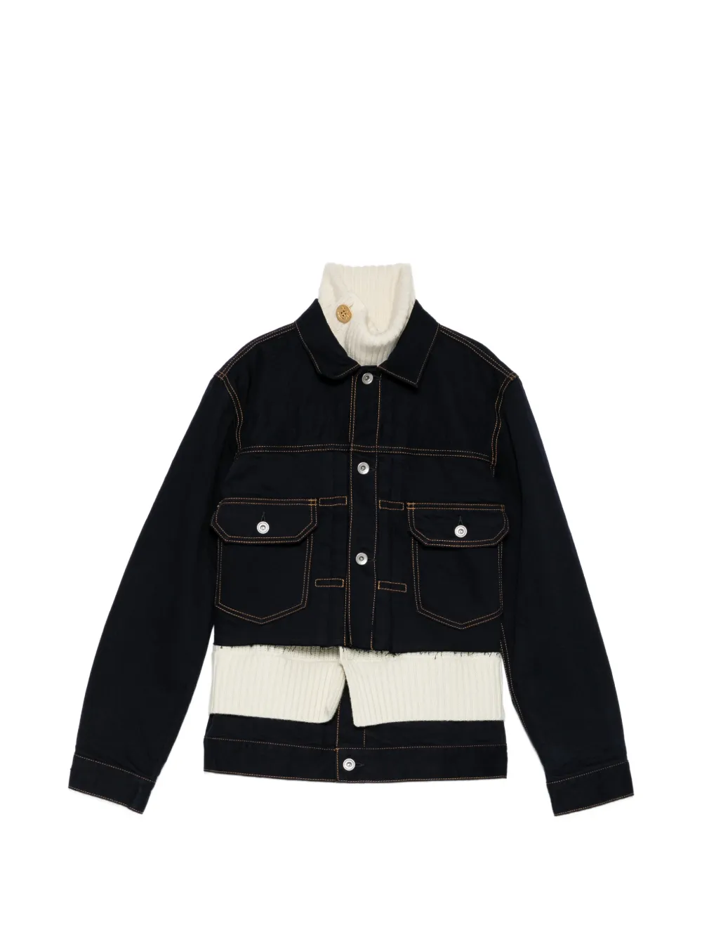 sacai layered frayed-hem denim jacket - Blau