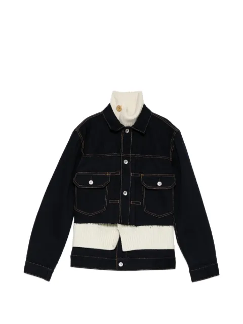 sacai layered frayed-hem denim jacket