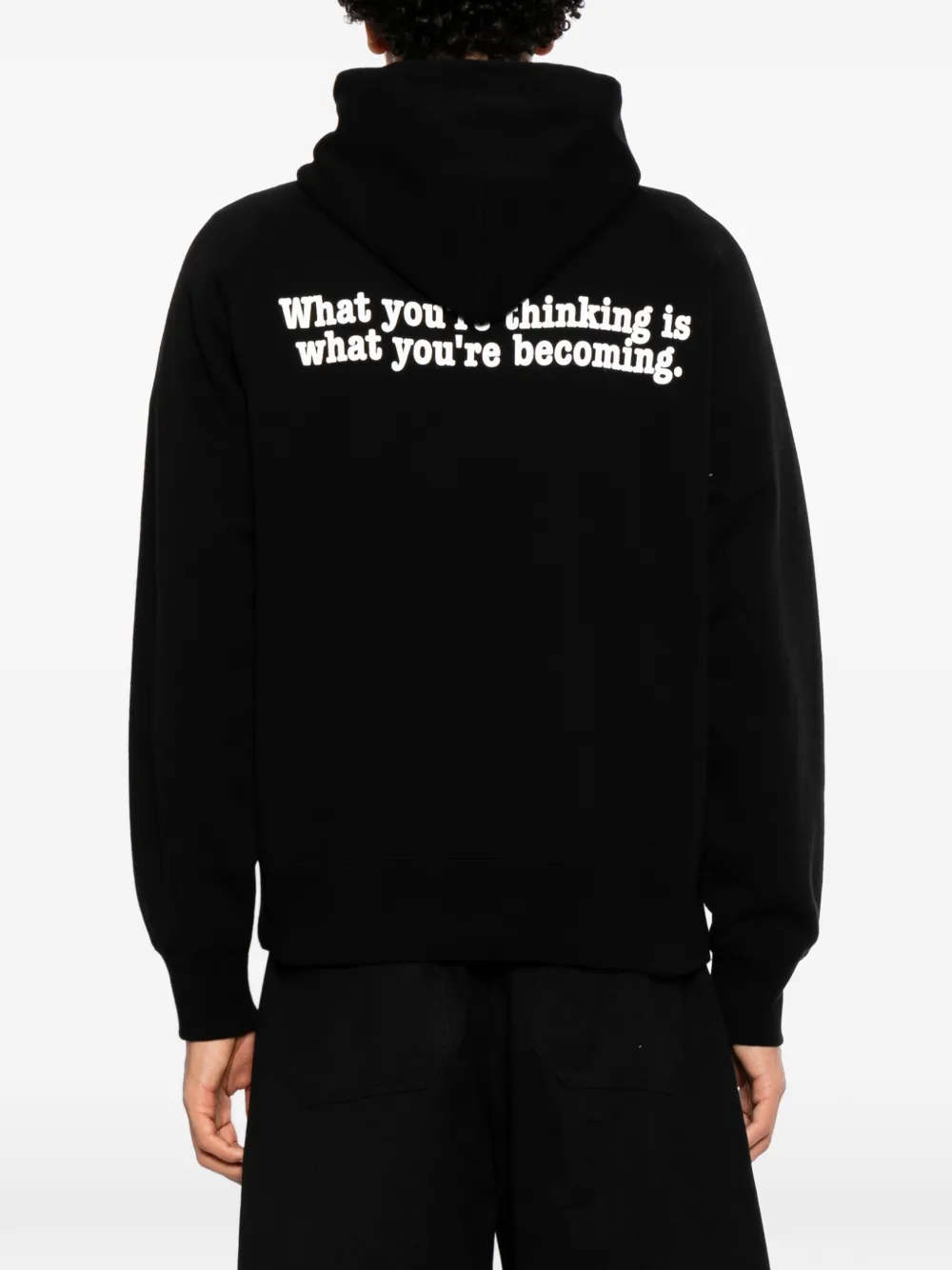 sacai graphic-print drawstring hoodie Zwart