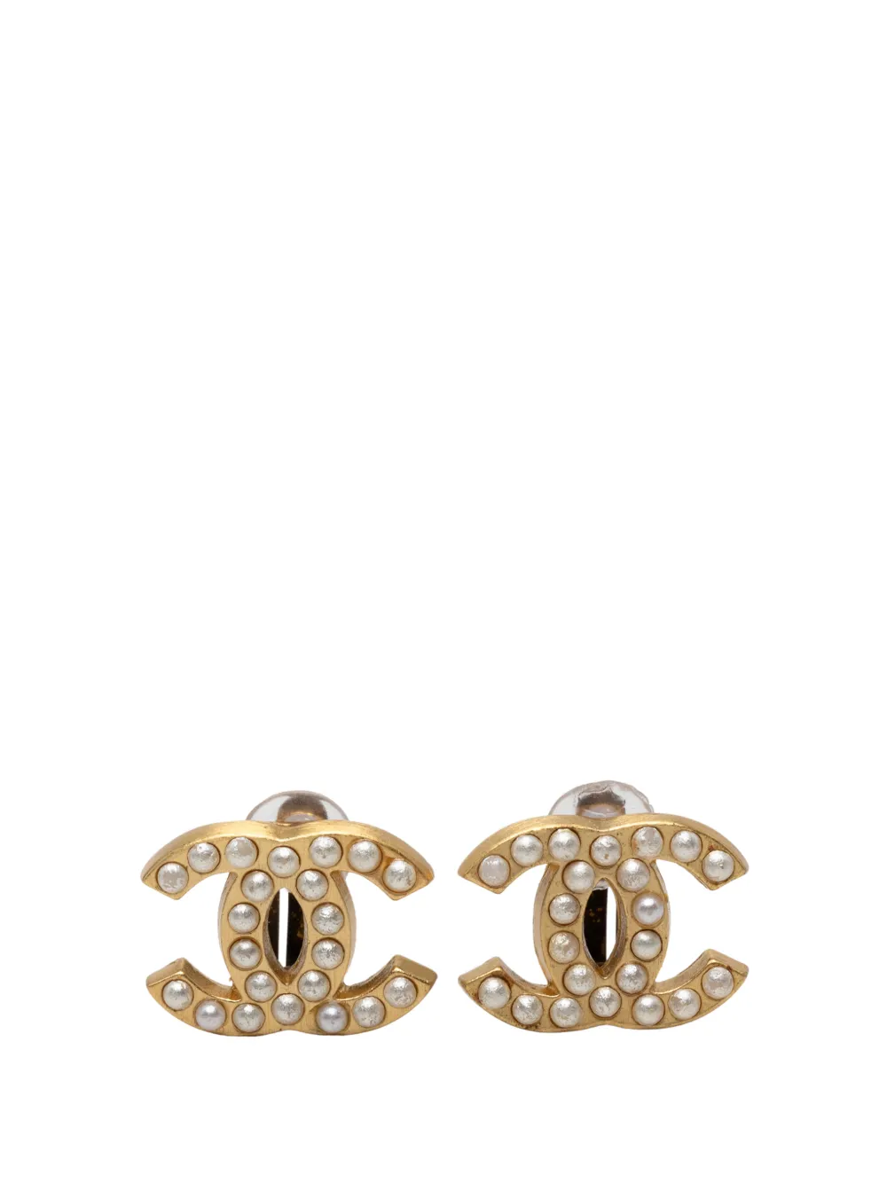CHANEL Pre-Owned Orecchini a clip CC placcati oro con perle sintetiche 2001