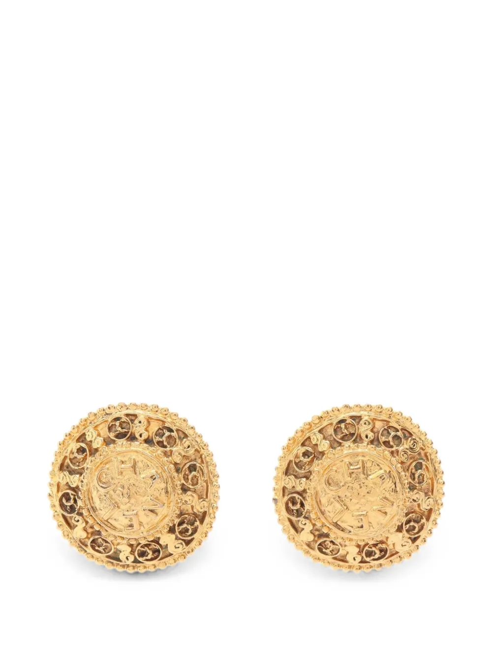 CHANEL Pre-Owned 1986-1988 Coco Mark round clip-on earrings - Gold