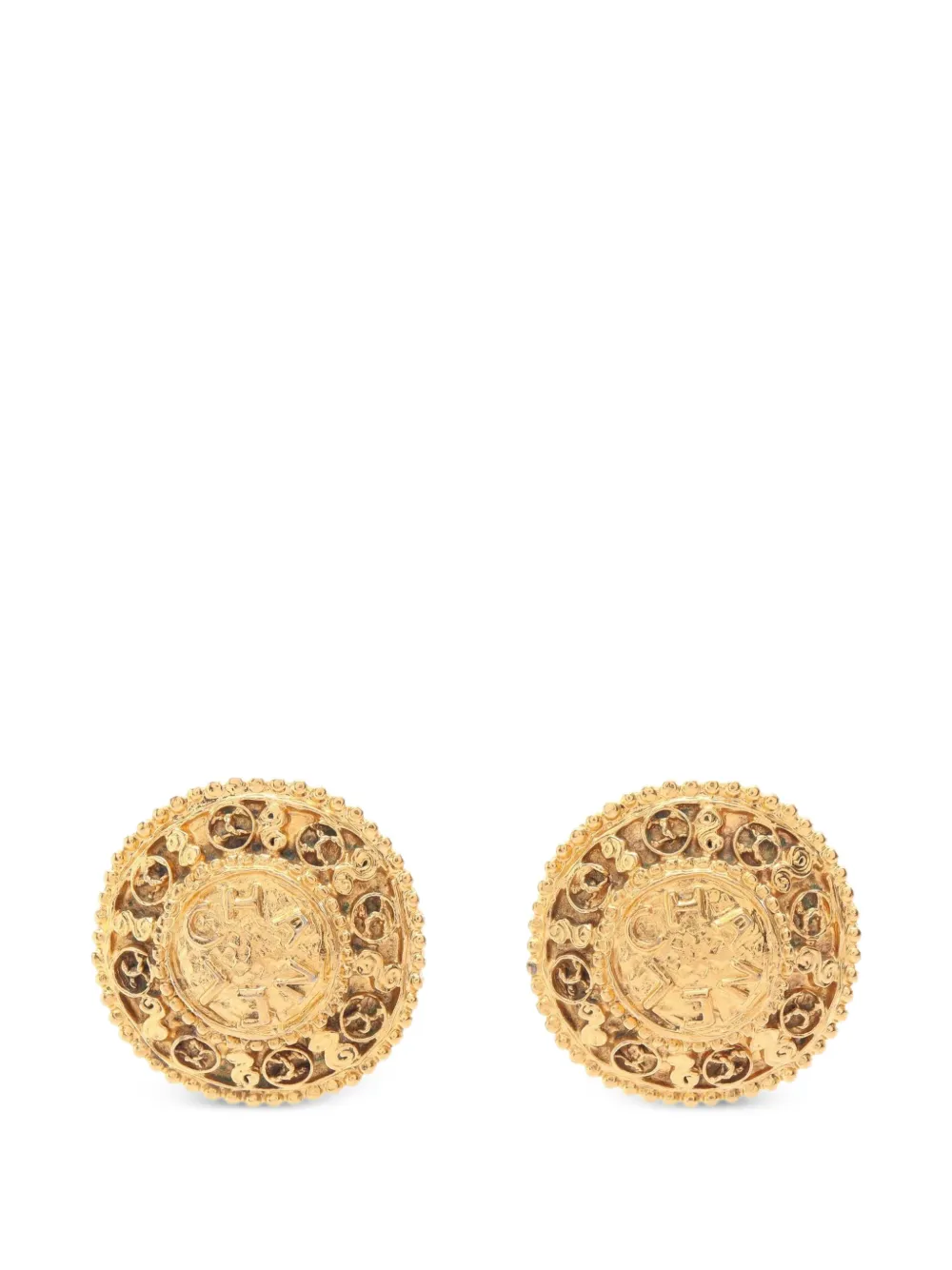 CHANEL Pre-Owned 1986-1988 Coco Mark round clip-on earrings - Oro