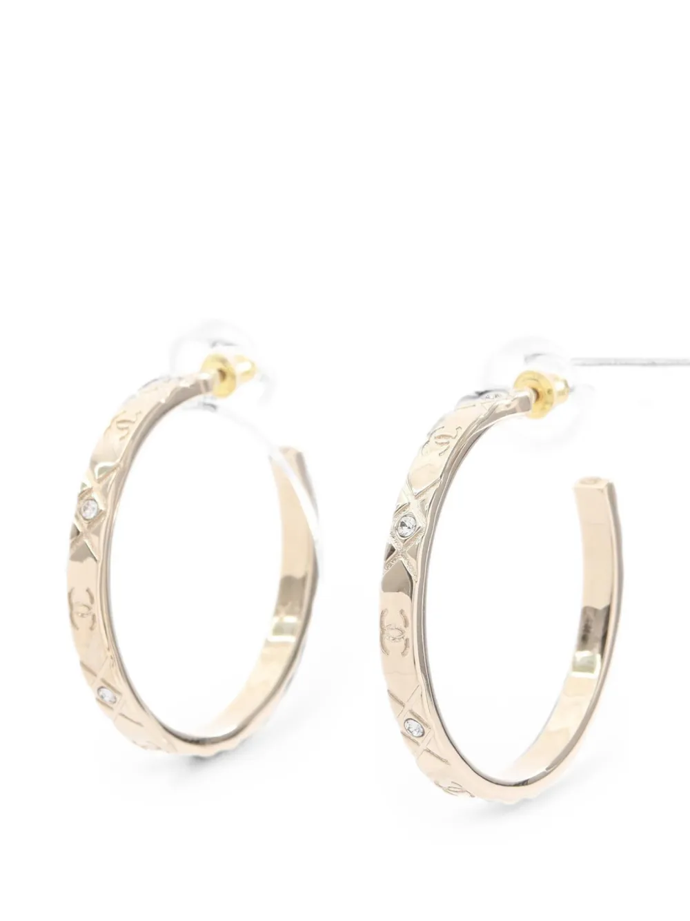 CHANEL Pre-Owned Coco Mark rhinestone hoop post-back earrings - Oro