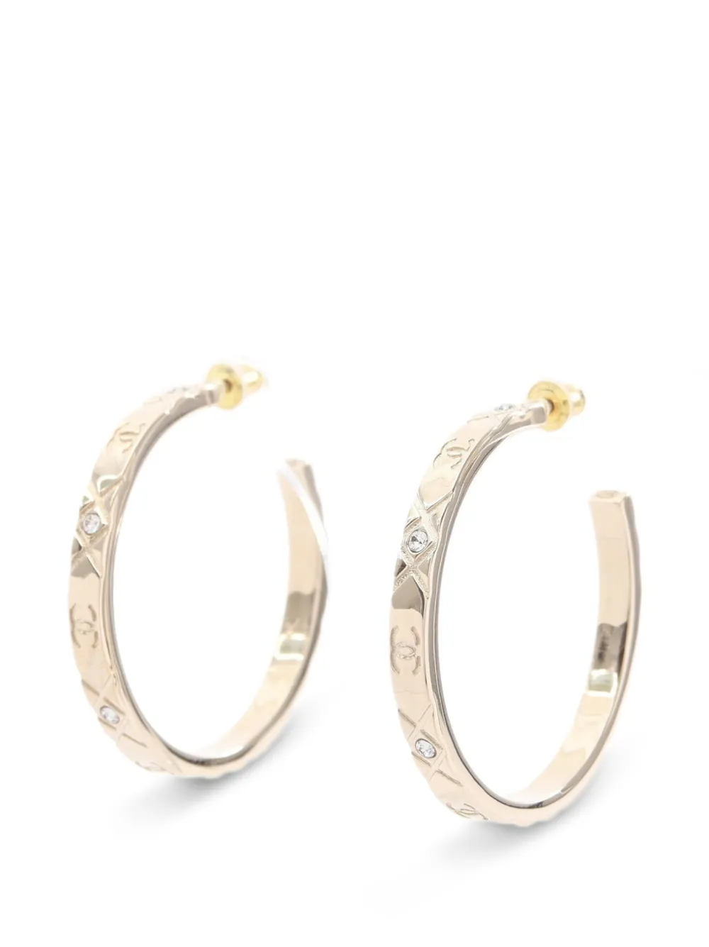 CHANEL Pre-Owned Coco Mark rhinestone hoop post-back earrings - Oro