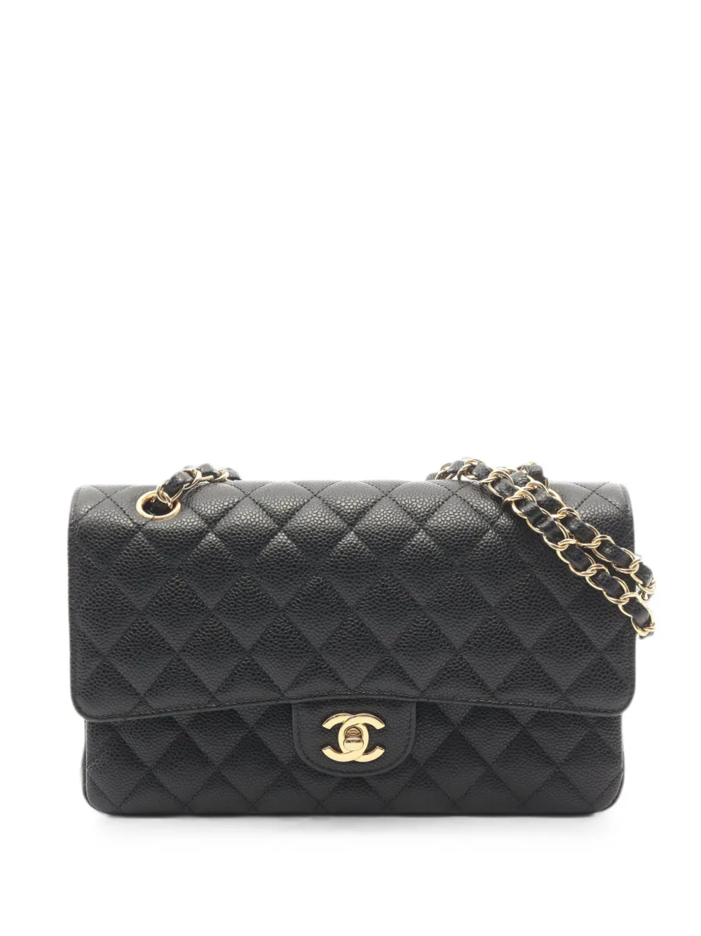 CHANEL Pre-Owned 2021-2022 Double Flap Matelassé Caviar leather shoulder bag - Black