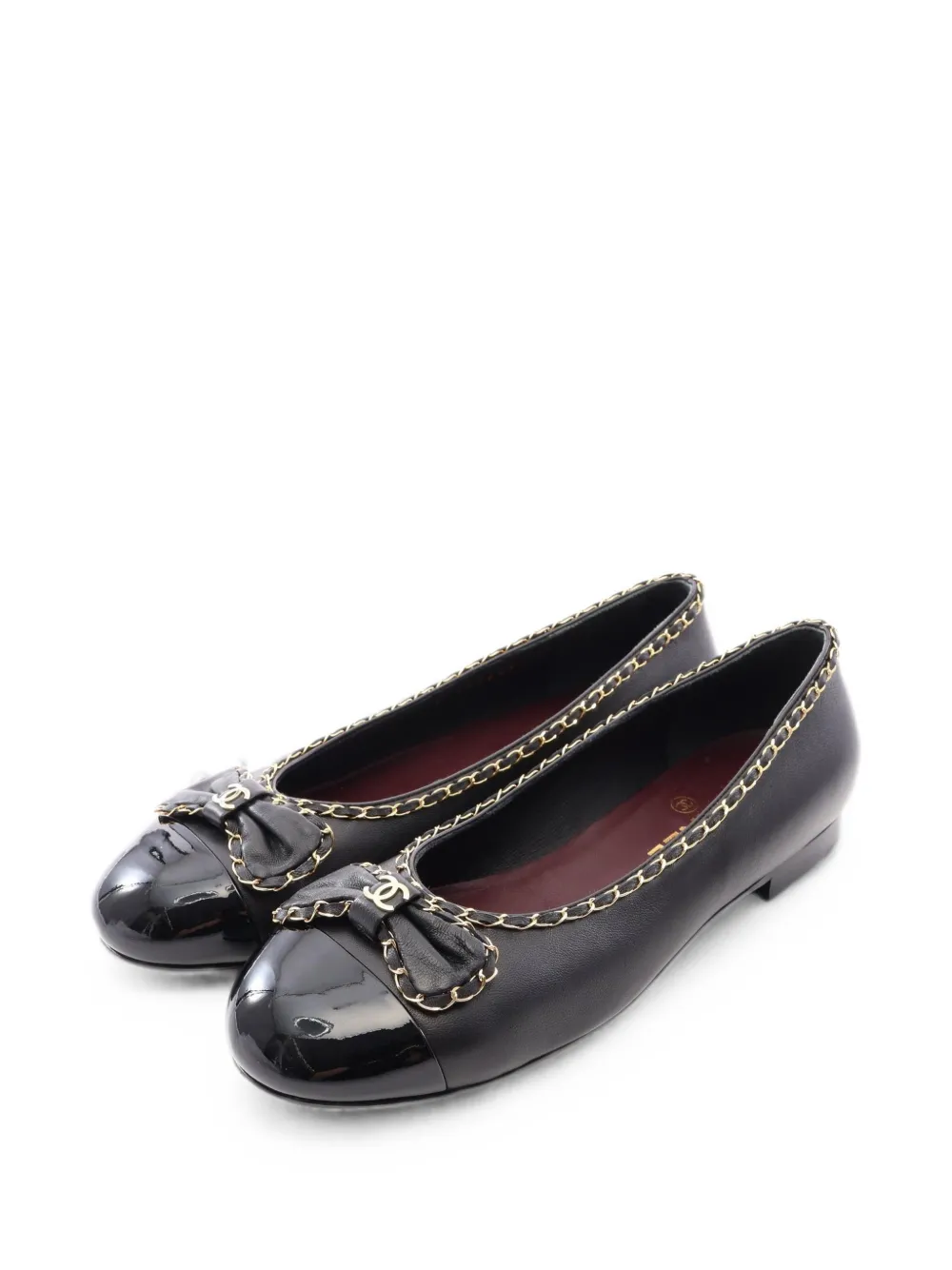 CHANEL Pre-Owned 1986-1988 bow-detail chain-trim ballet flats - Black