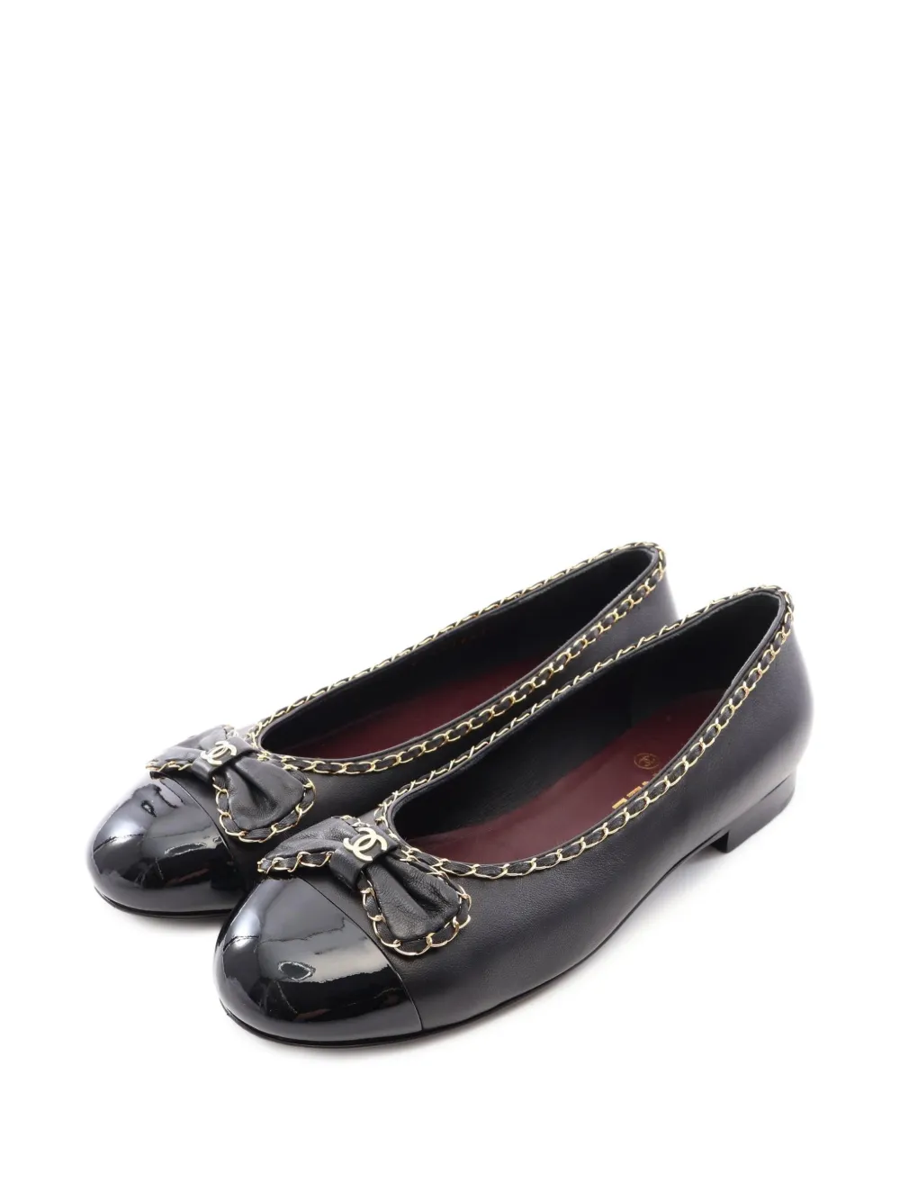 CHANEL Pre-Owned 1986-1988 bow-detail chain-trim ballet flats - Schwarz