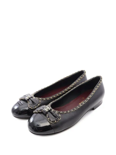 CHANEL Pre-Owned 1986-1988 bow-detail chain-trim ballet flats
