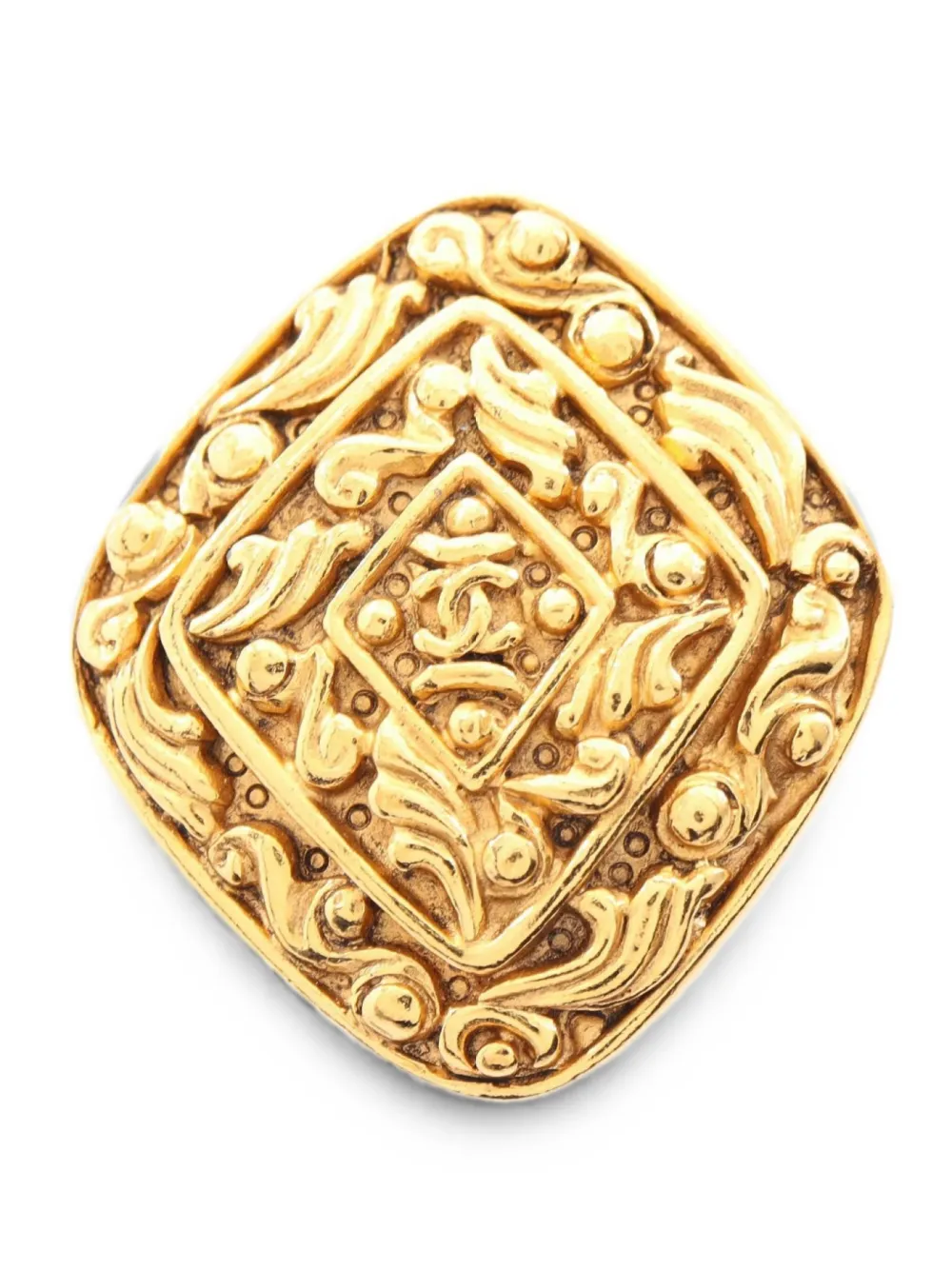 CHANEL Pre-Owned 1980s Coco Mark arabesque brooch - Gold