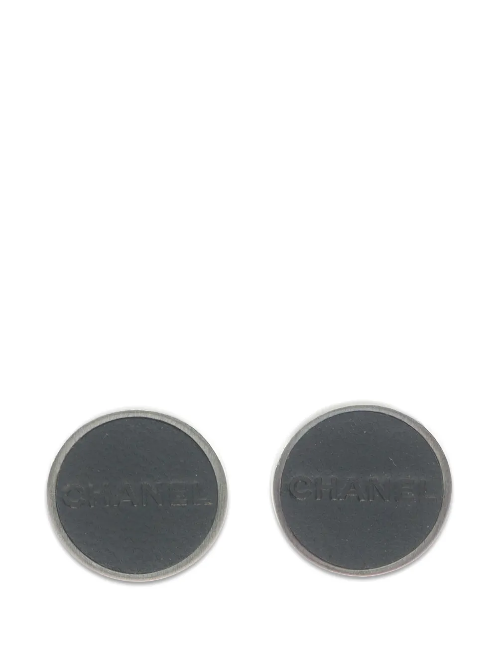 CHANEL Pre-Owned 2000 logo calf leather earrings - Grigio