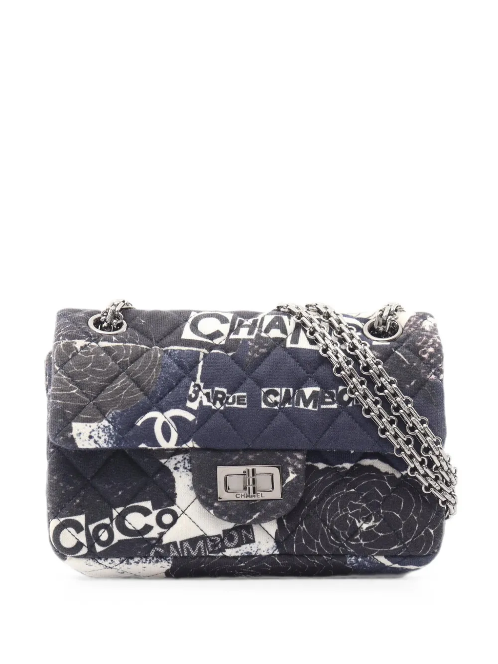 CHANEL Pre-Owned 2019 mini Camellia Graffiti 2.55 shoulder bag - Blue