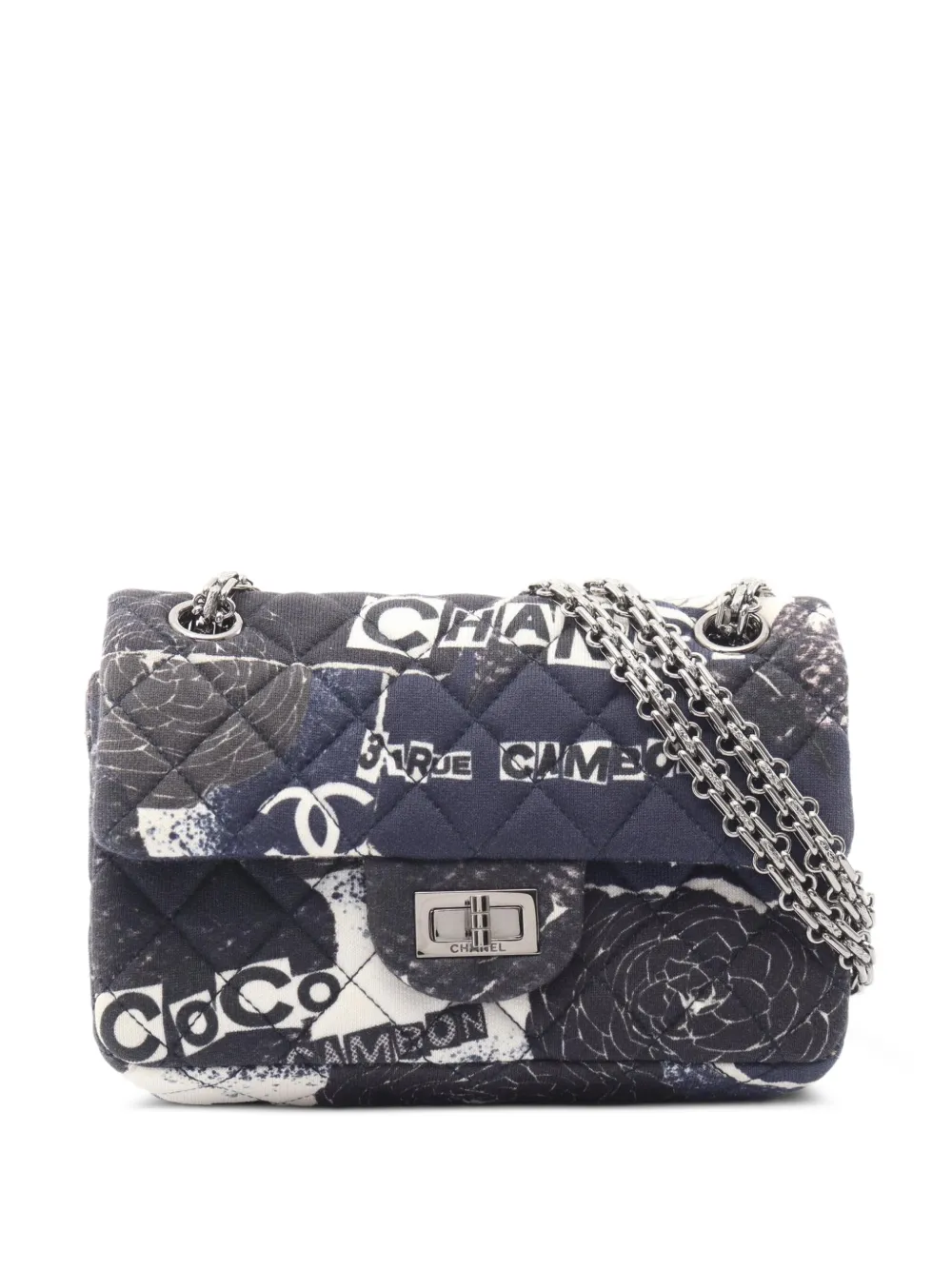 CHANEL Pre-Owned 2019 mini Camellia Graffiti 2.55 shoulder bag - Blue