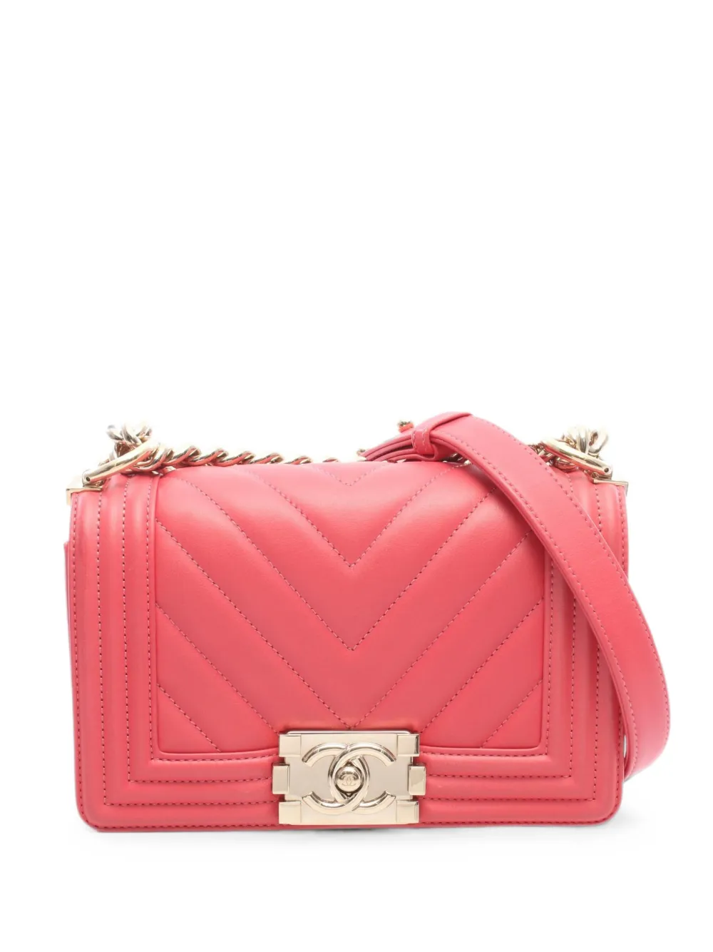 CHANEL Pre-Owned 2019 Boy Chanel Chevron V-stitch leather shoulder bag - Pink