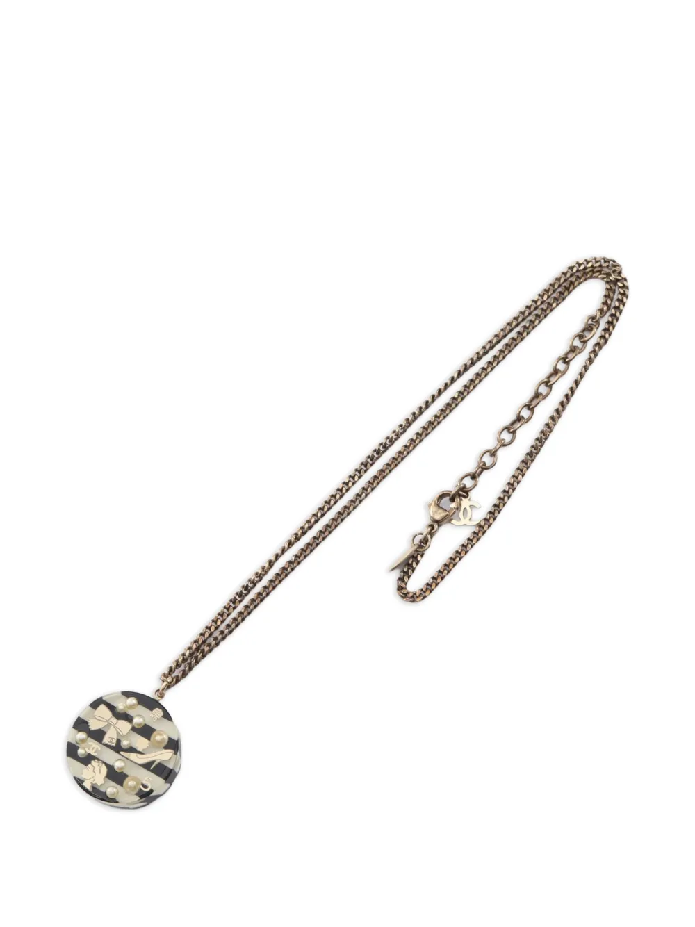 CHANEL Pre-Owned 2006 Coco Mark icon striped necklace - Bianco