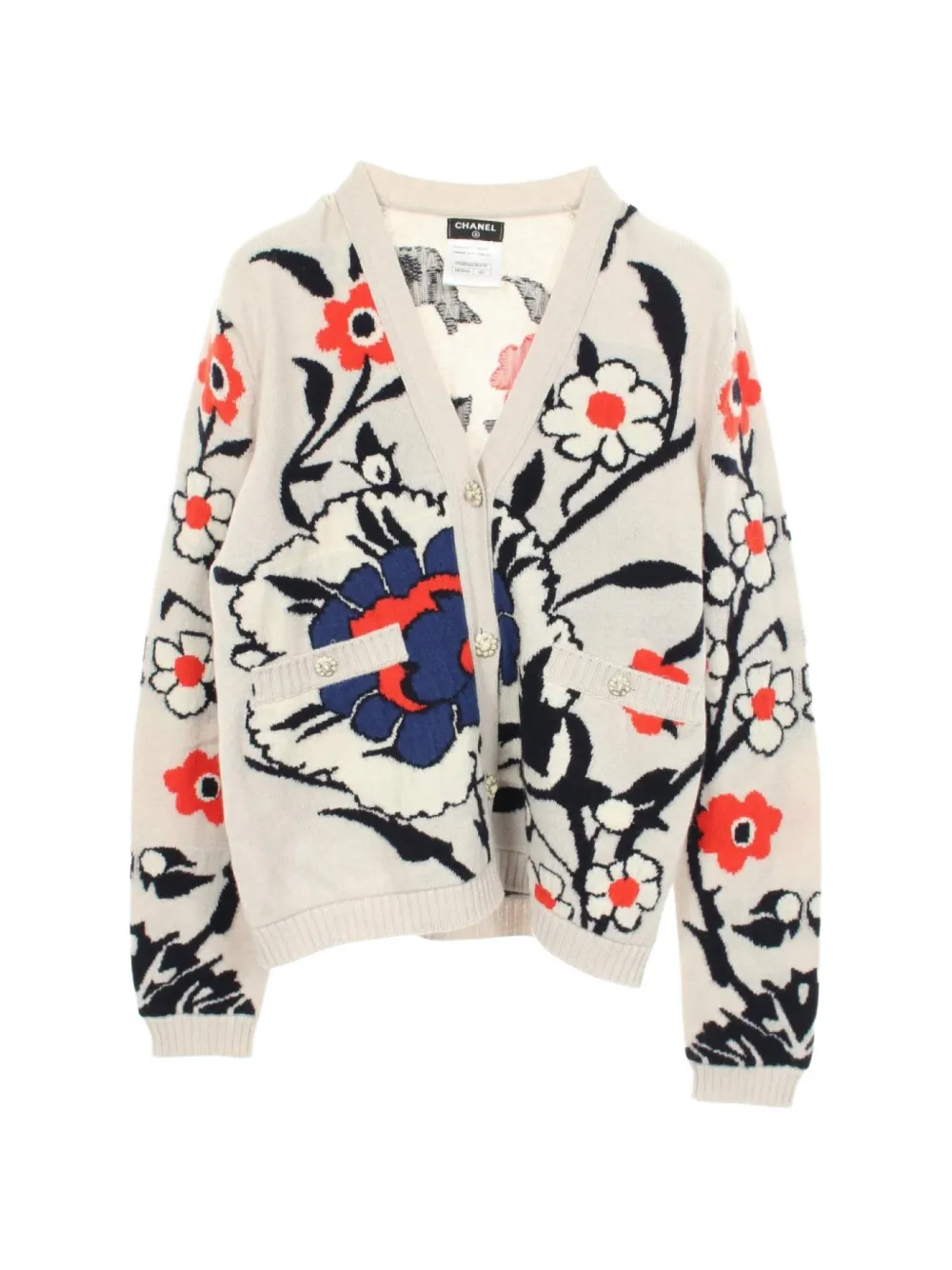 CHANEL Pre-Owned floral-pattern V-neck cardigan - Grigio