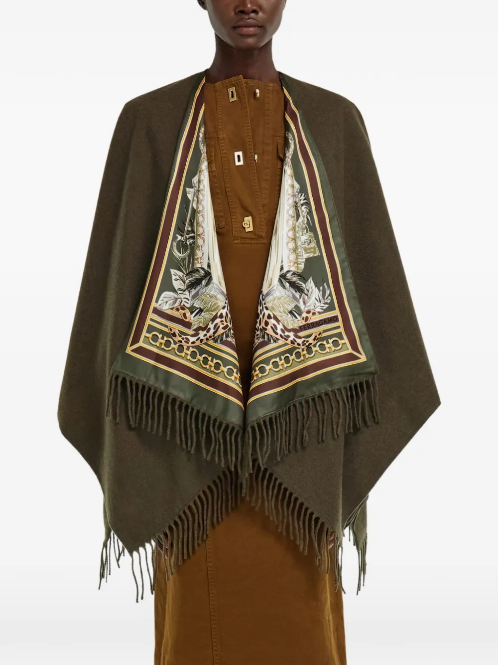 Ferragamo Cape met grafisch patroon Groen