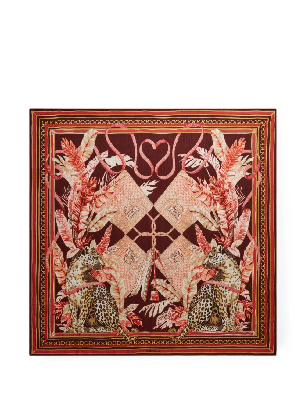 Ferragamo Feline print cashmere shawl - Rosso