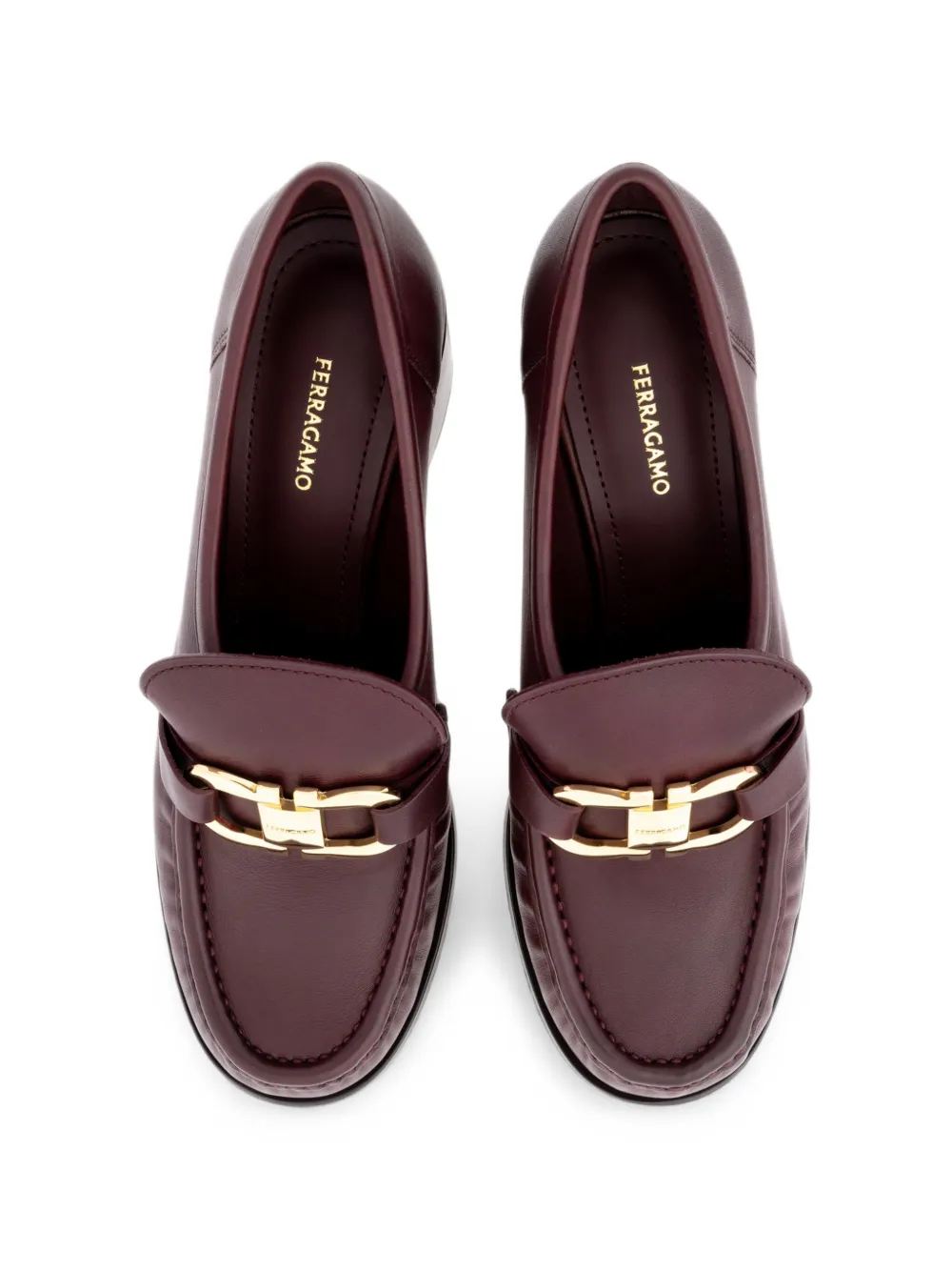 Ferragamo block heel loafers with Gancini ornament Rood