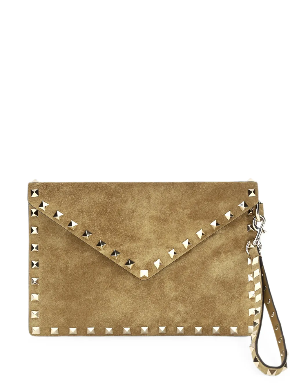 Valentino Garavani medium Rockstud suede clutch bag - Nude