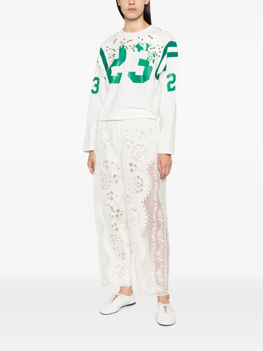 Sea Gardener broek met broderie anglaise vlakken Wit