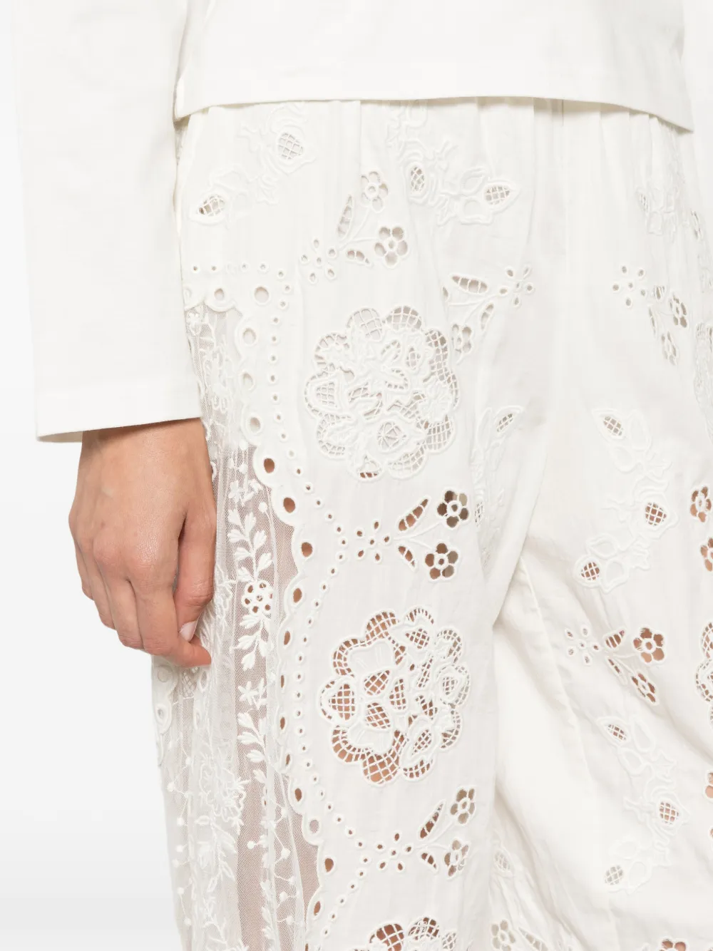 Sea Gardener broek met broderie anglaise vlakken Wit