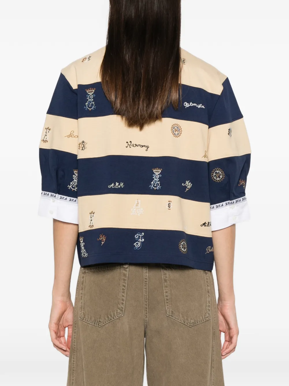 Sea Juliet gestreept poloshirt met borduurwerk Beige