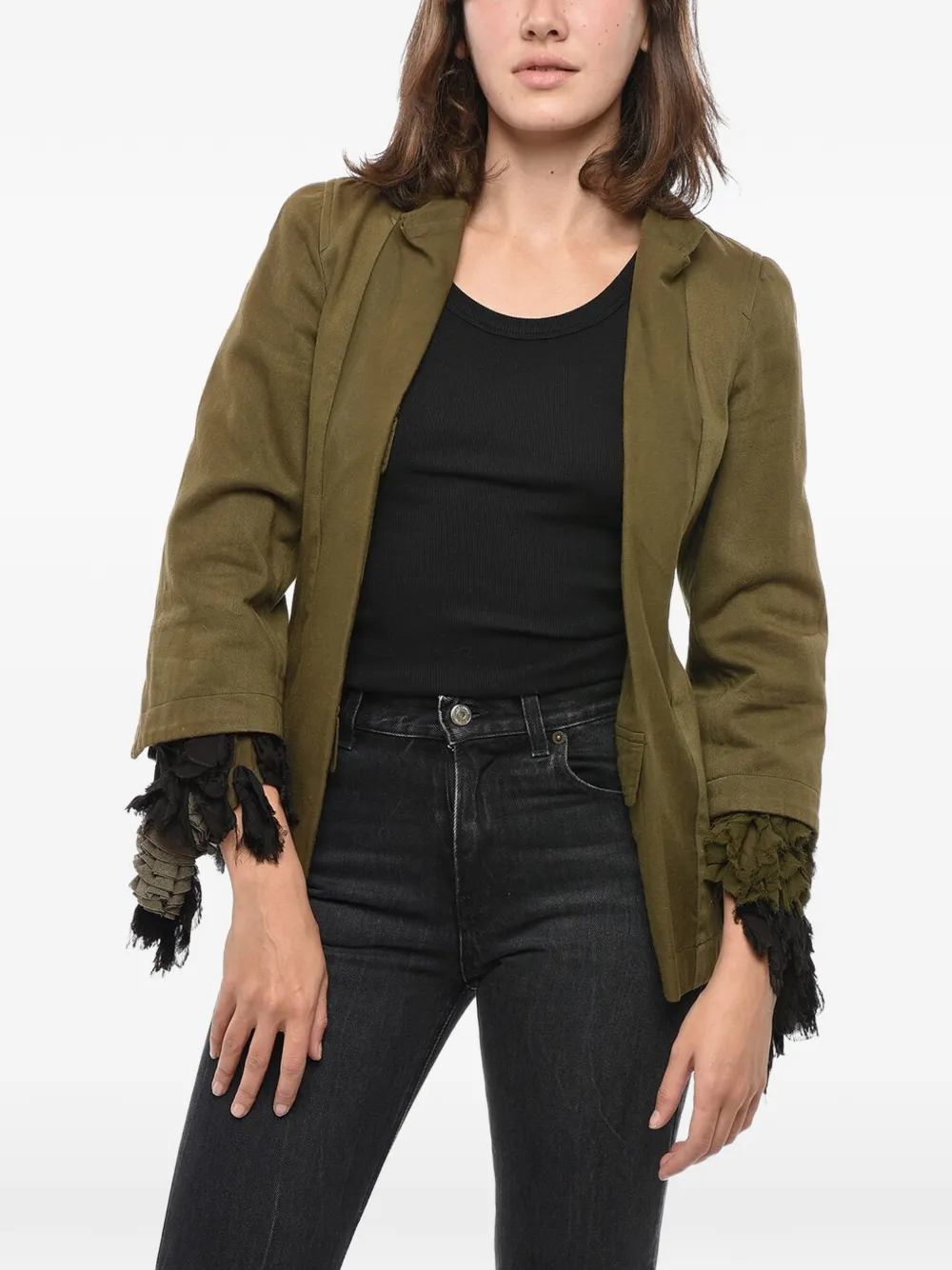 Comme Des Garçons ruffle-cuff single-breasted jacket - Grün