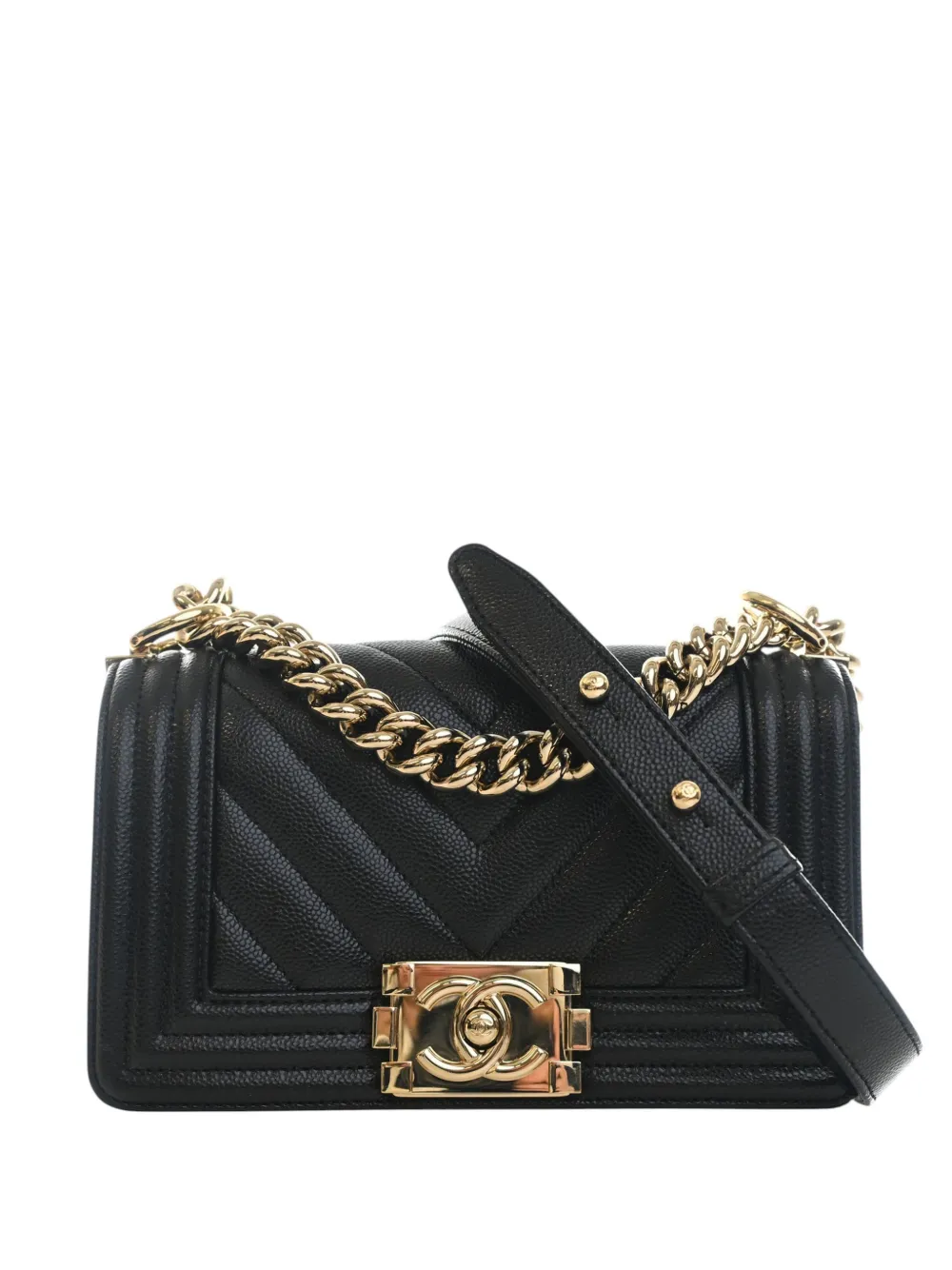 CHANEL Pre-Owned 2021-2026 Small Chevron Caviar Boy Flap crossbody bag - Black