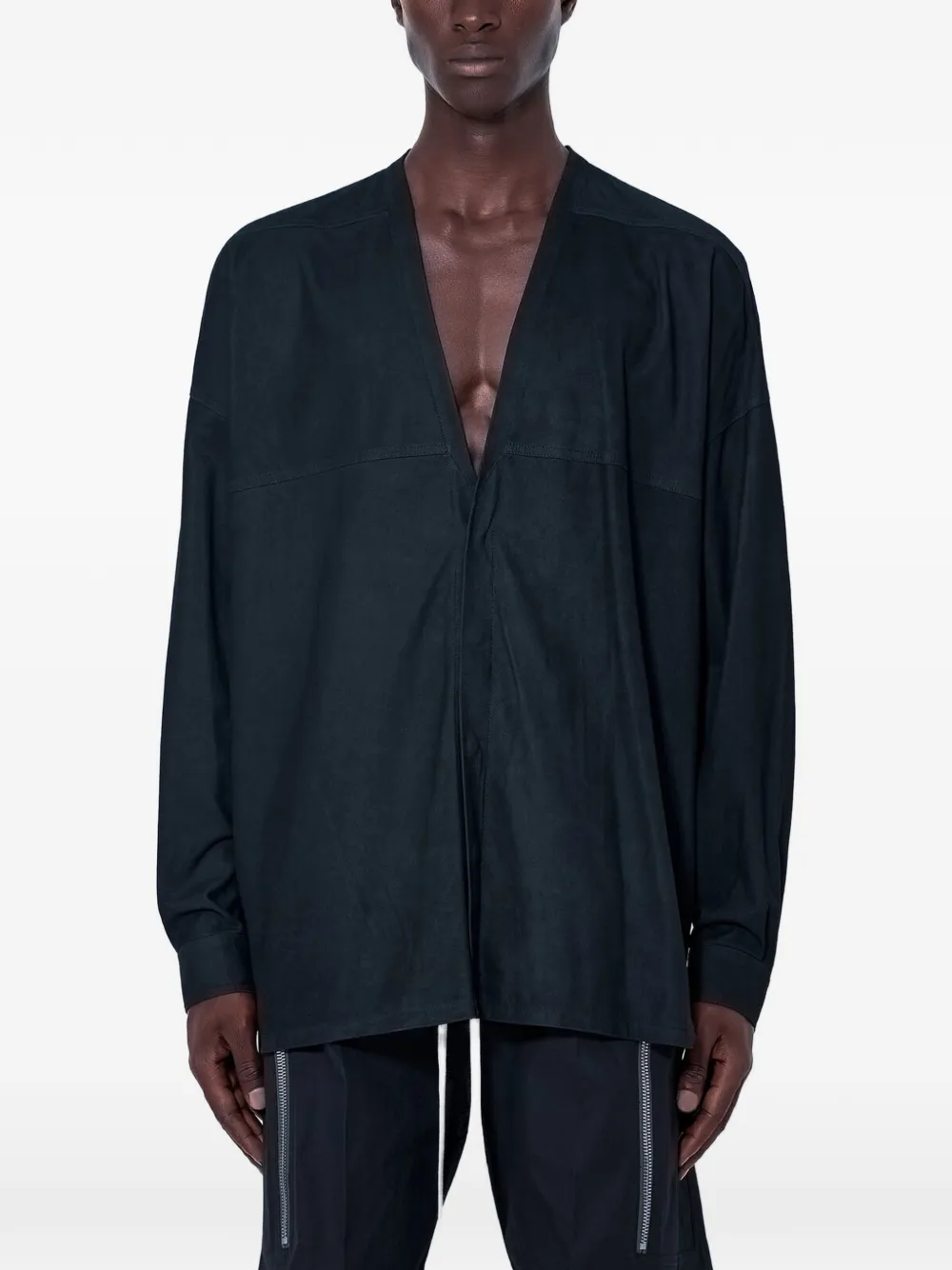 Rick Owens Lido Larry V-neck leather shirt - Nero