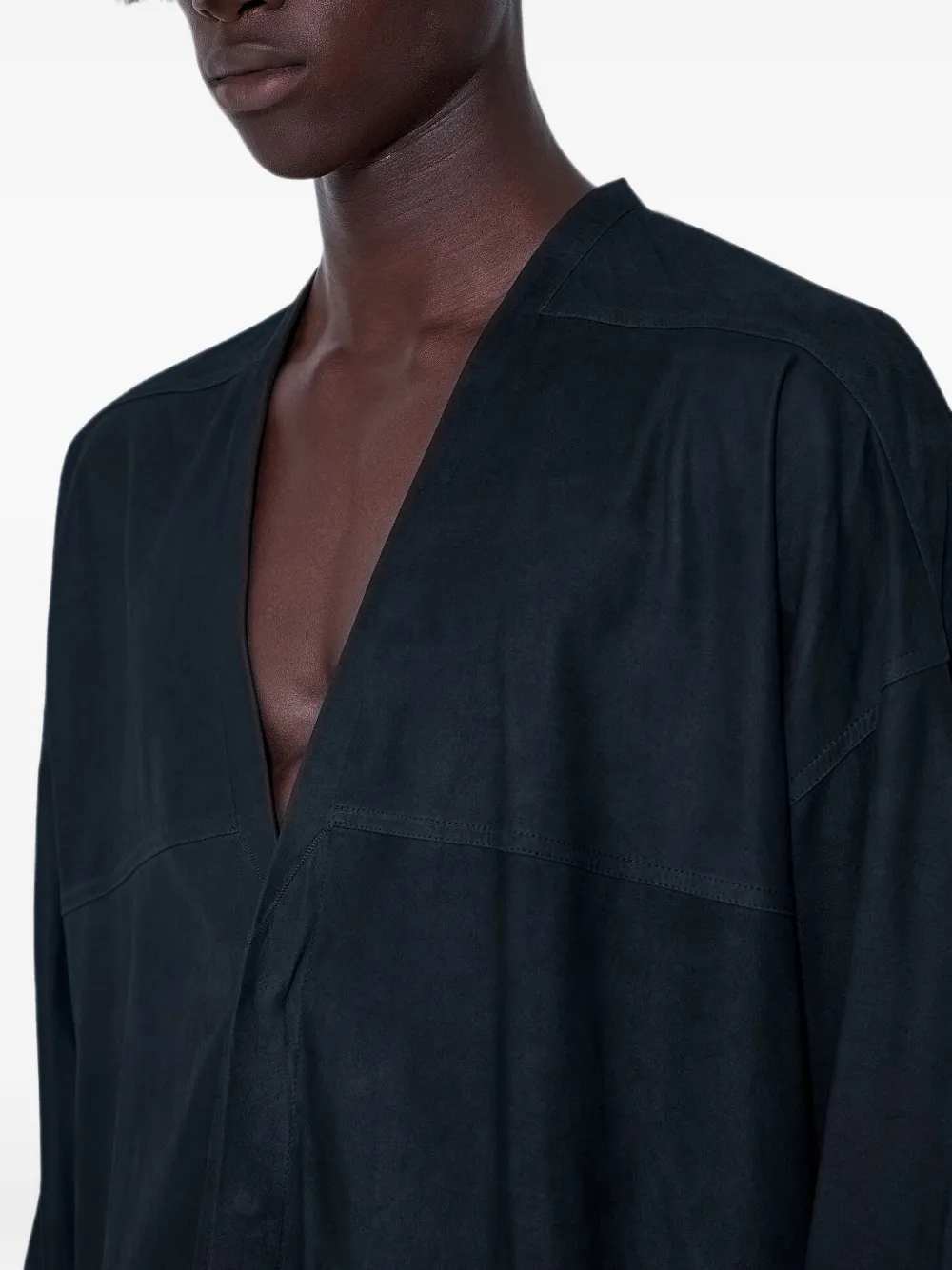 Rick Owens Lido Larry leren overhemd met V-hals Zwart