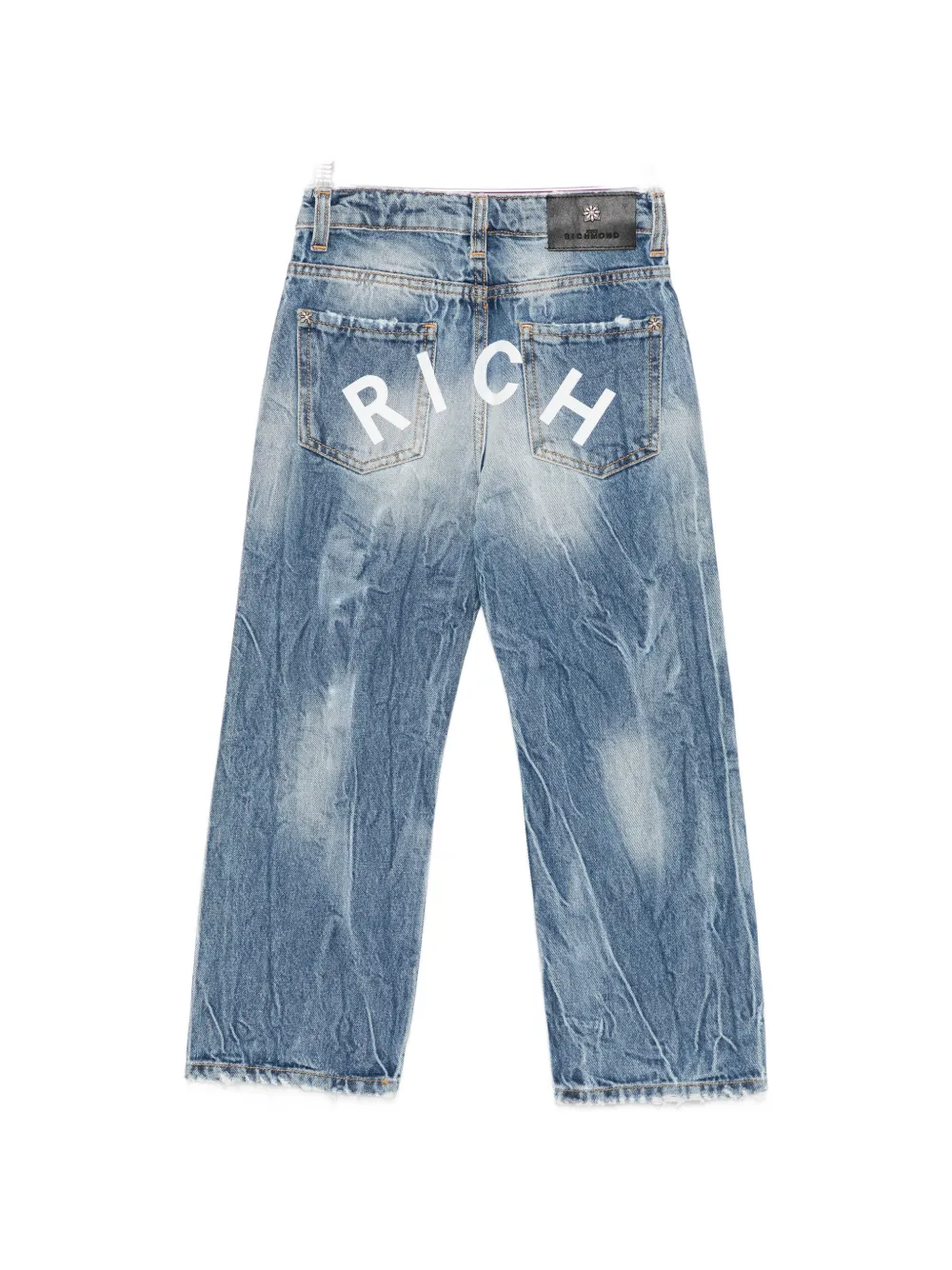 John Richmond Junior Jeans met gerafeld effect Blauw