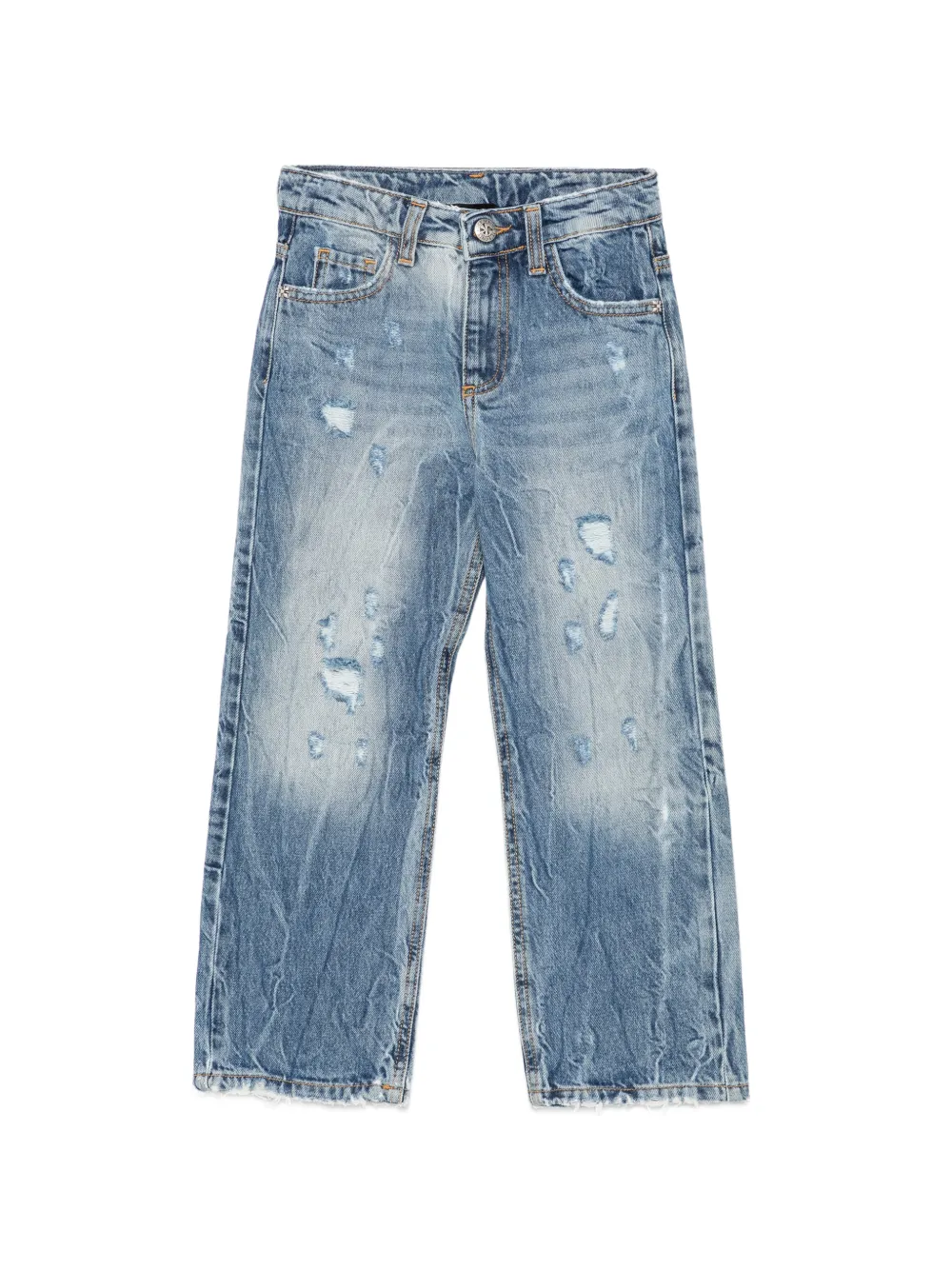 John Richmond Junior Gerade Jeans im Distressed-Look - Blau