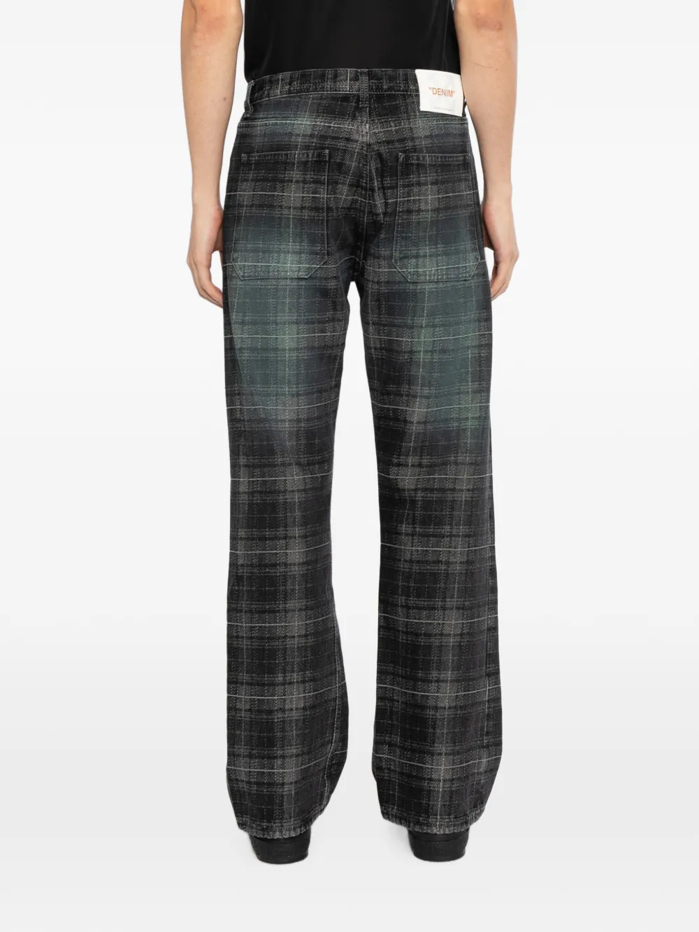 Off-White Geruite straight jeans met jacquard Zwart