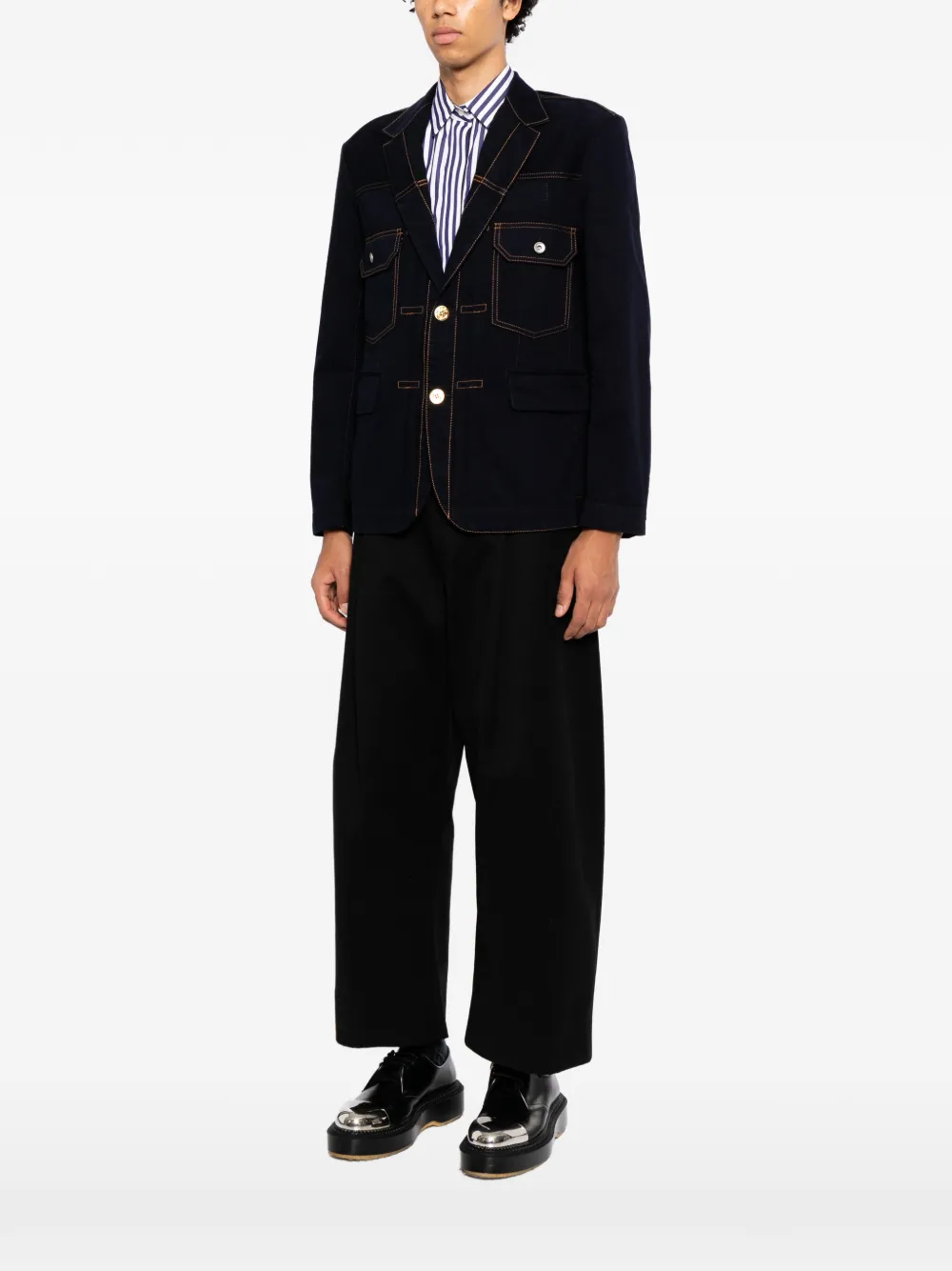 sacai Blazer met enkele rij knopen Blauw