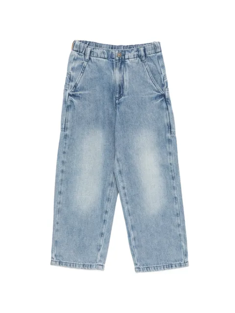 Douuod Kids elasticated-waistband logo-patch jeans